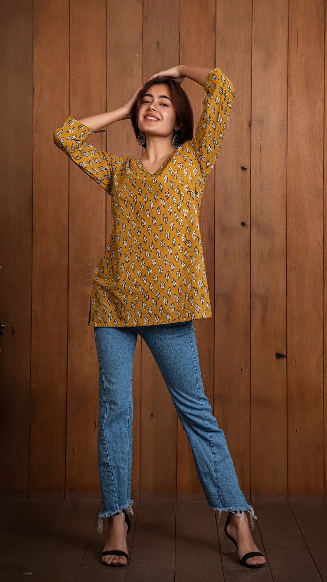 Aarshi Sanganeri Cotton Short Top - Mustard