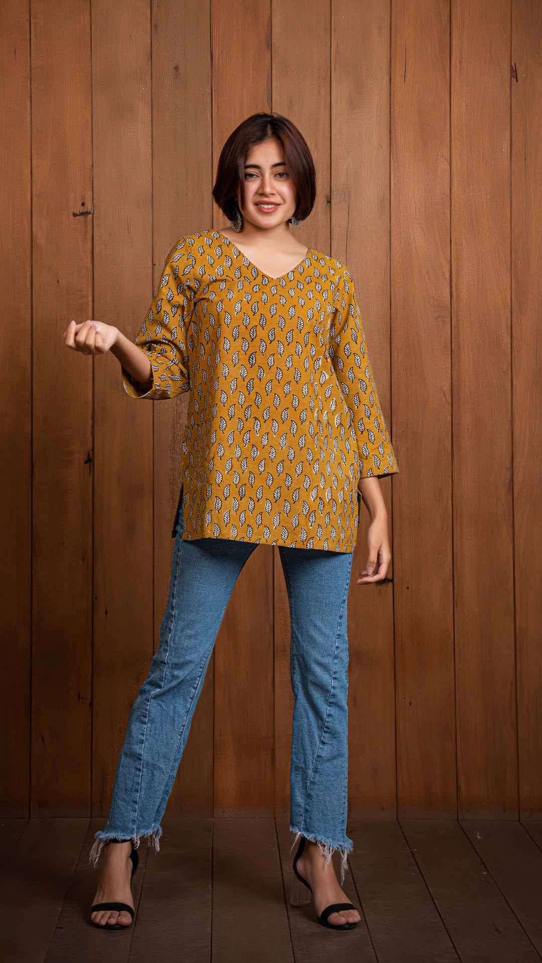 Aarshi Sanganeri Cotton Short Top - Mustard