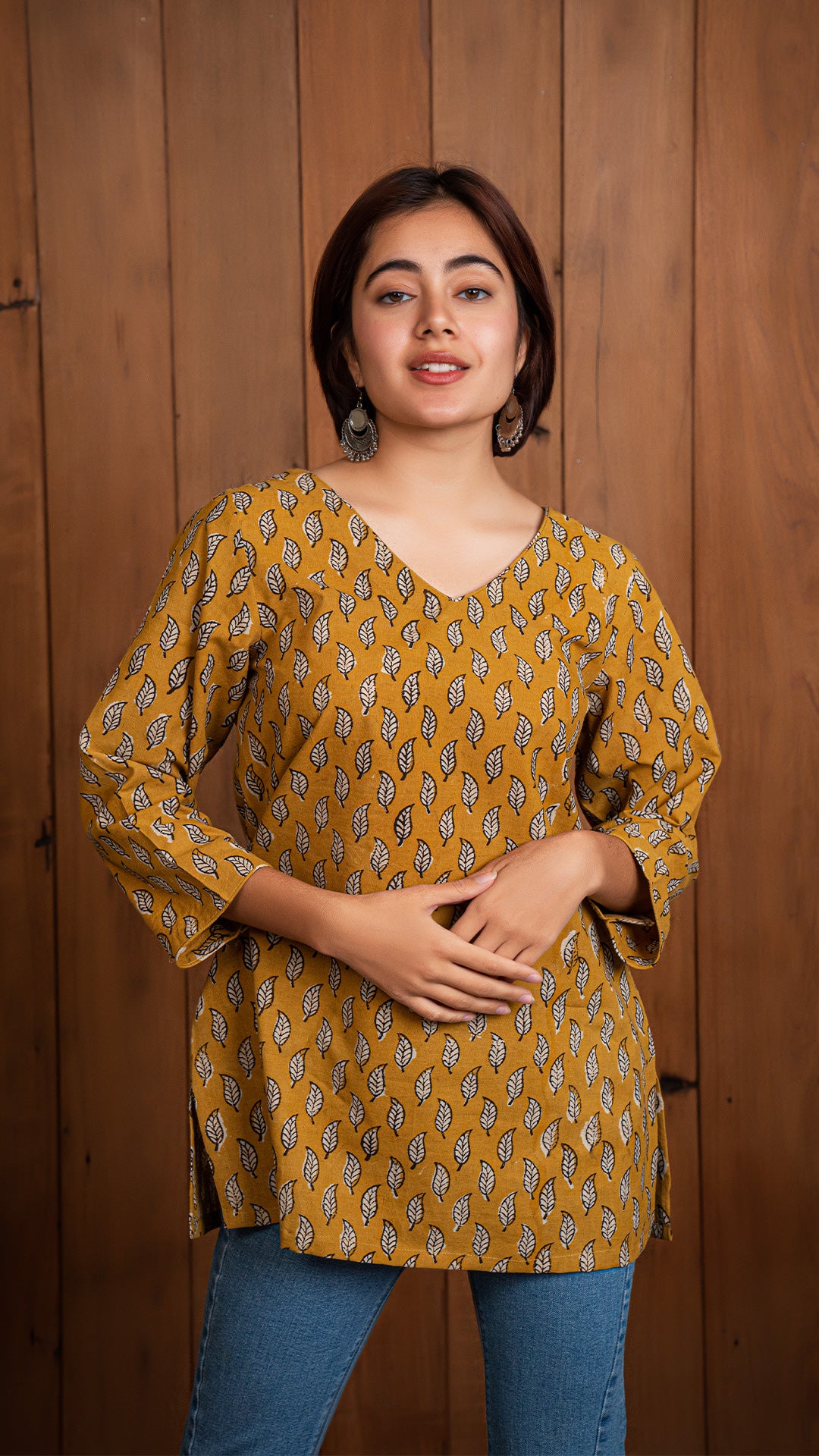 Aarshi Sanganeri Cotton Short Top - Mustard