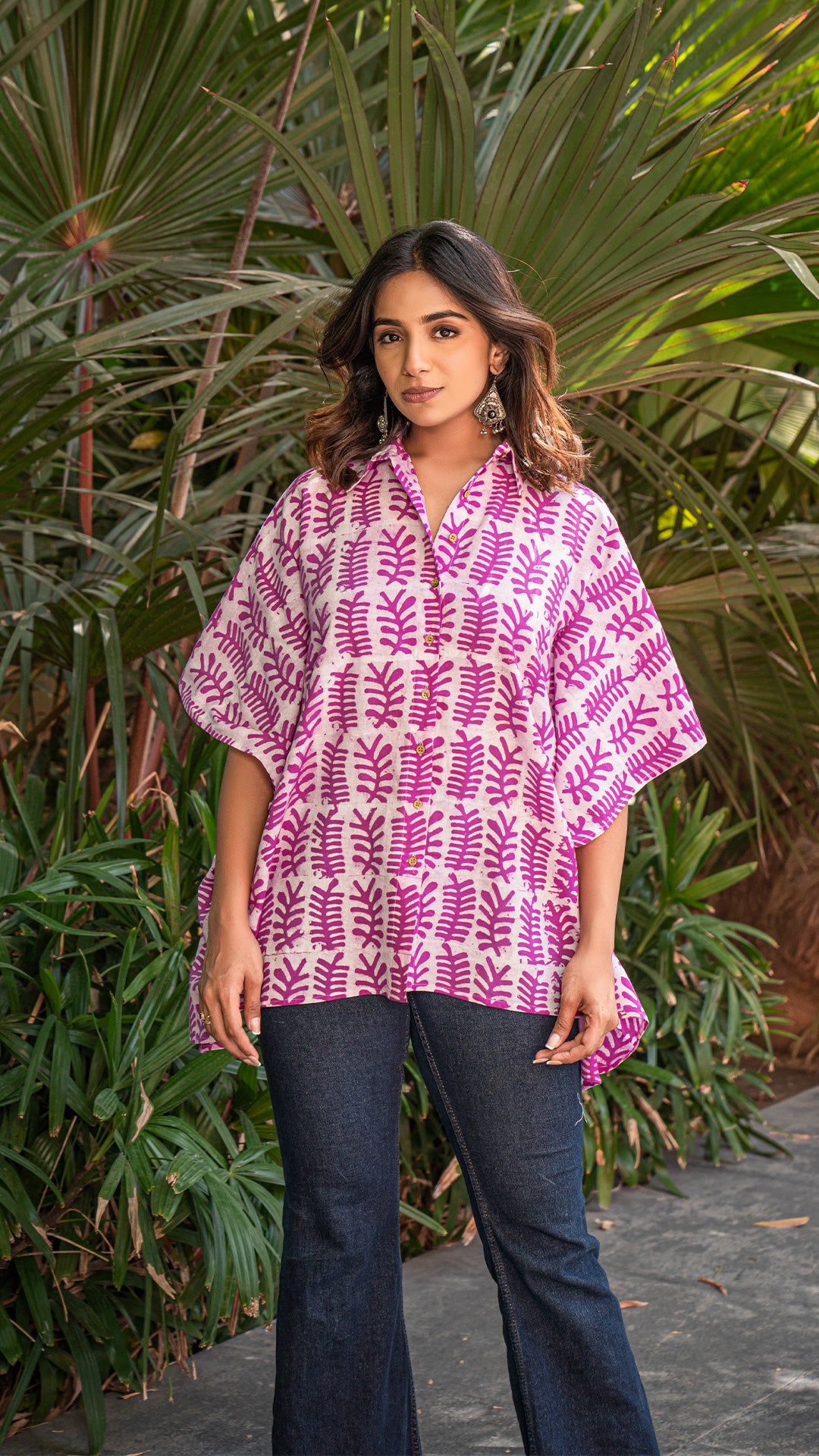 Pink Batik Cotton Short Kaftan Top