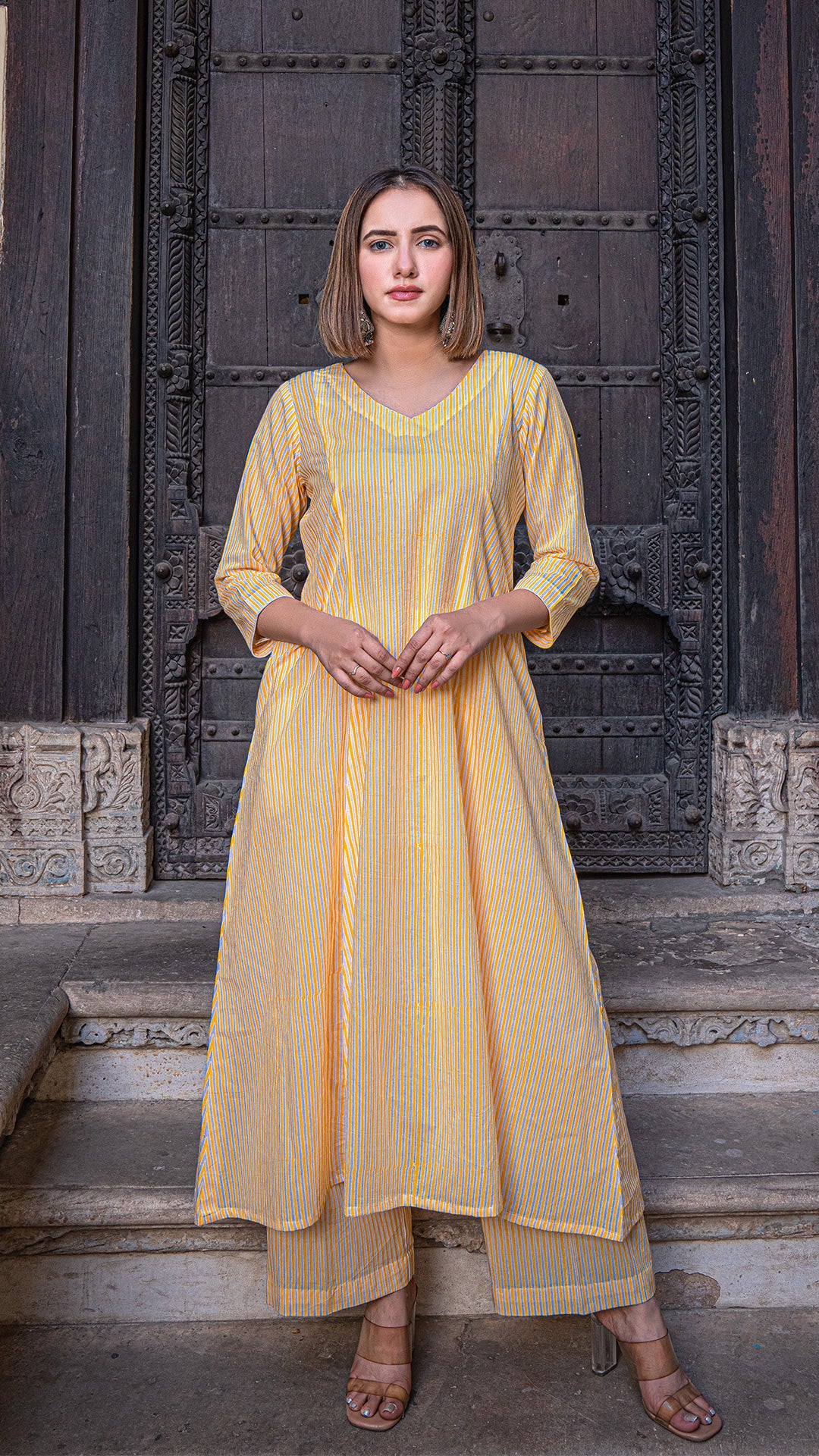 Yellow Stripes Kali Cotton Kurta