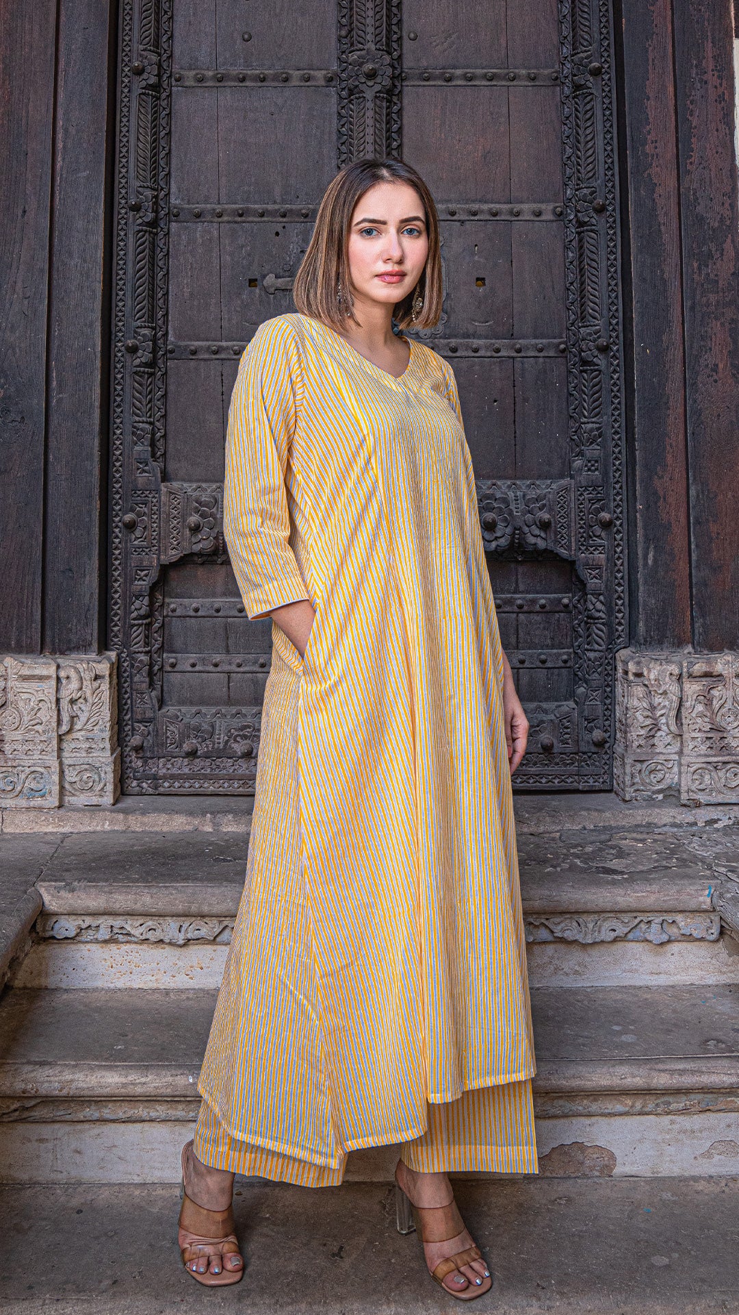 Yellow Stripes Kali Cotton Kurta