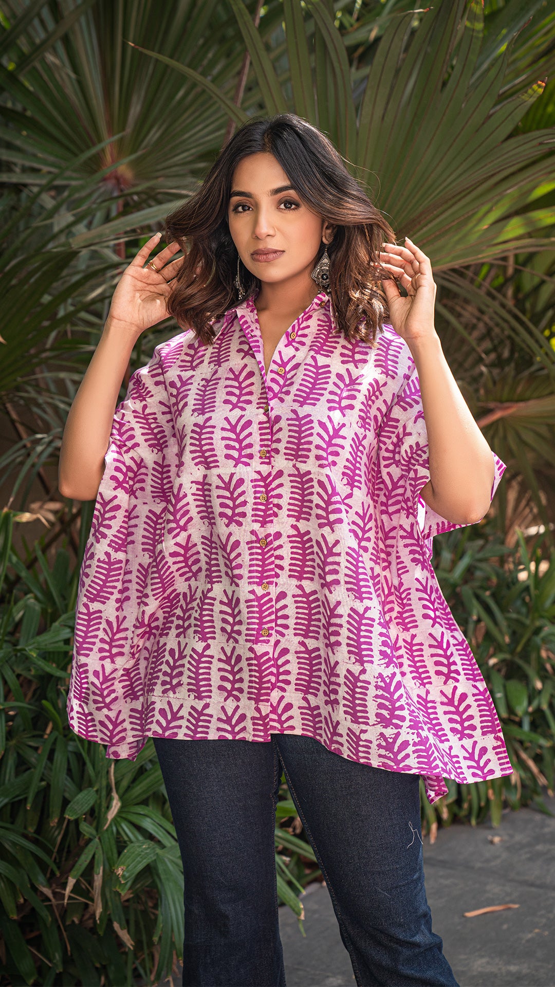 Pink Batik Cotton Short Kaftan Top