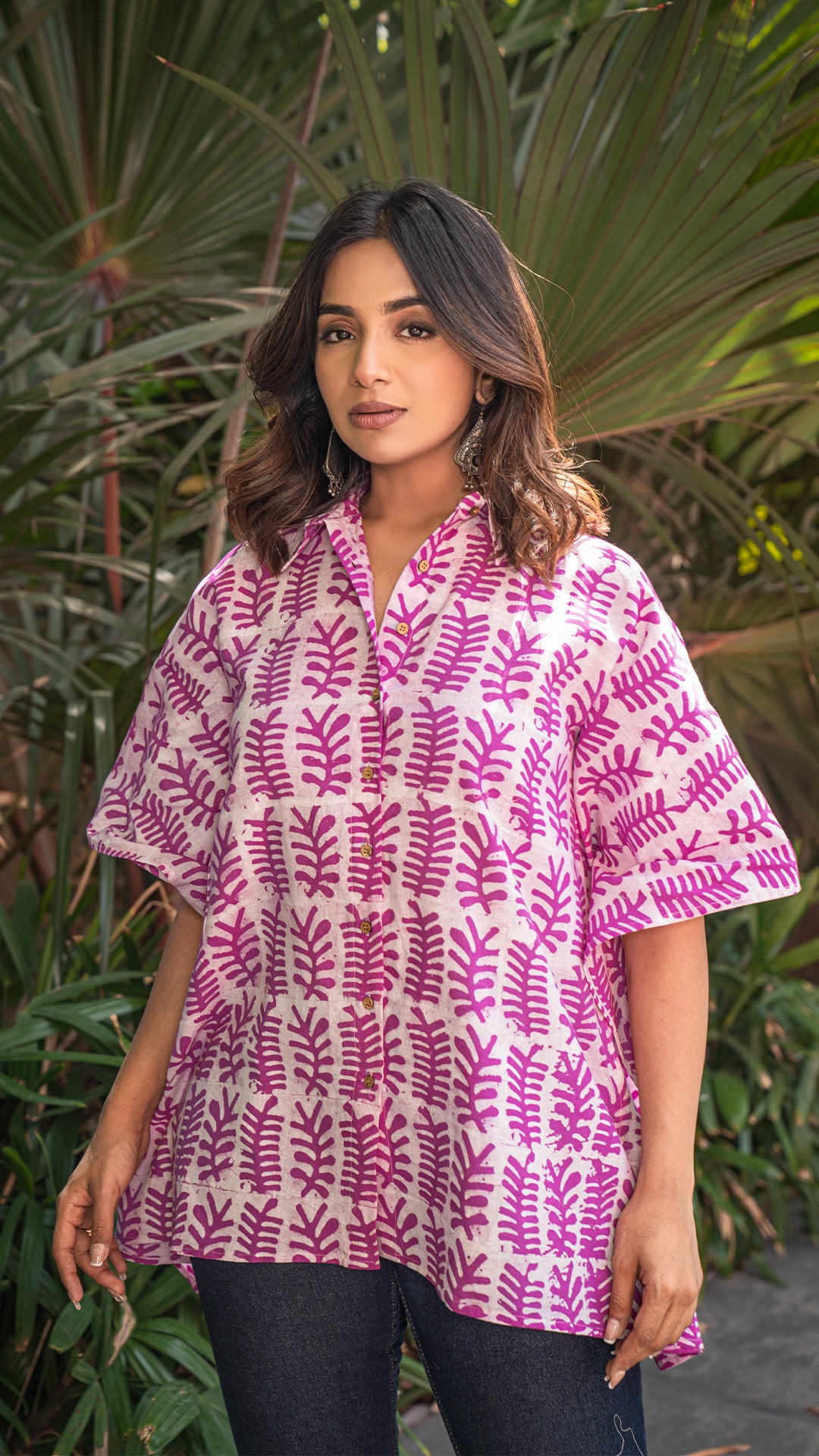 Pink Batik Cotton Short Kaftan Top