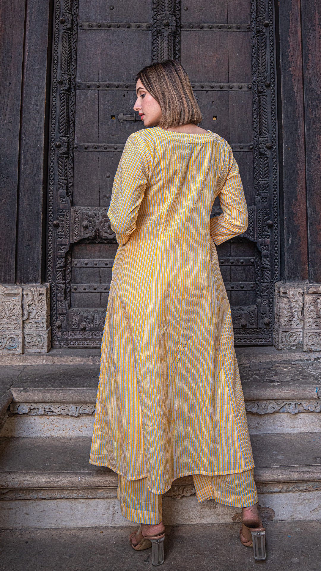 Yellow Stripes Kali Cotton Kurta