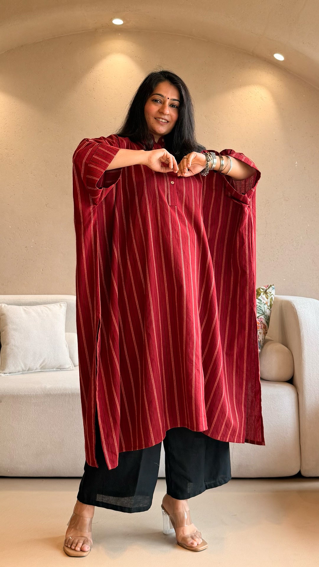 Kshiti handwoven kaftan co-ord  - Maroon