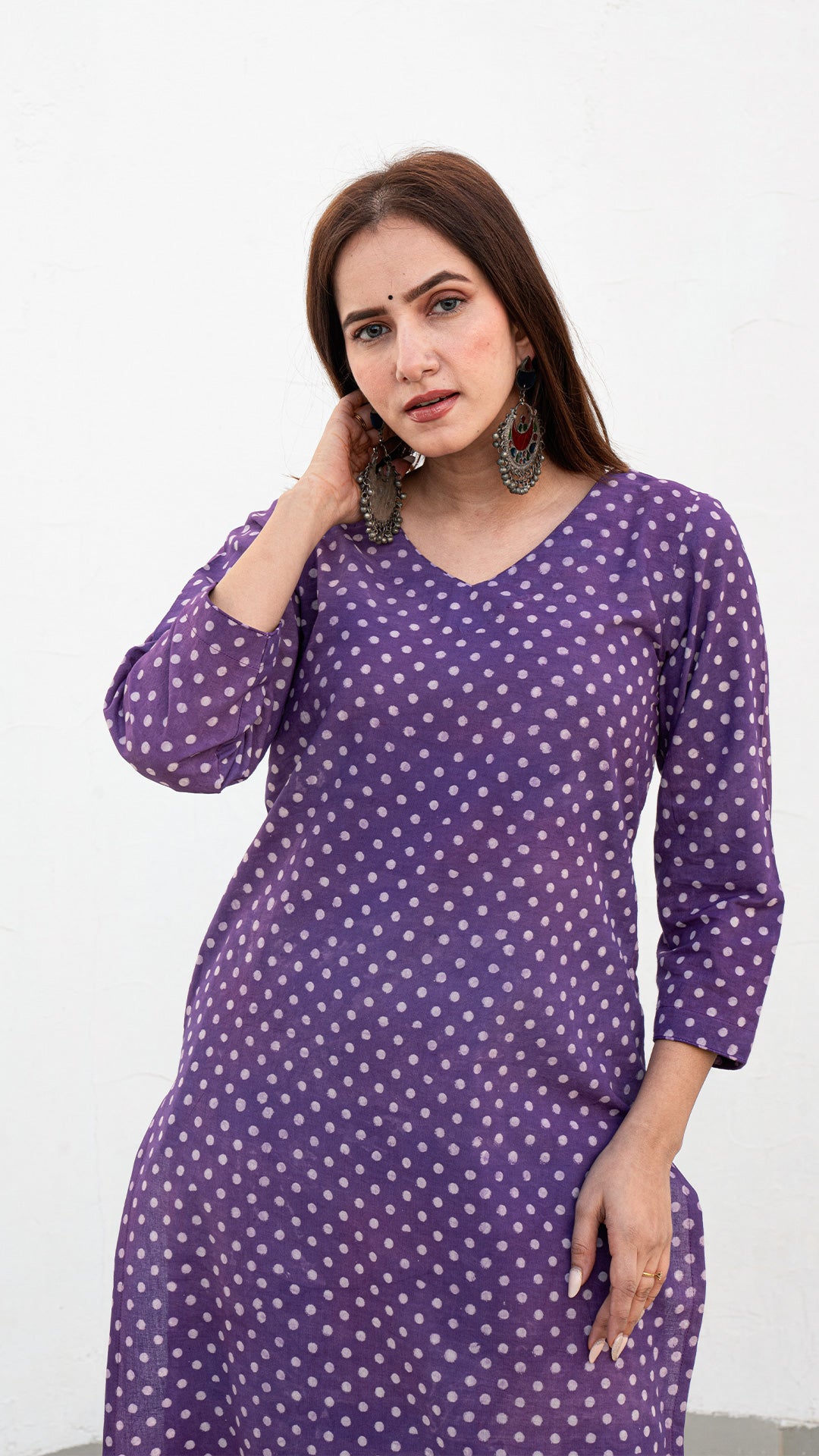 Irika Dabu Polka Dots Kurta In Purple