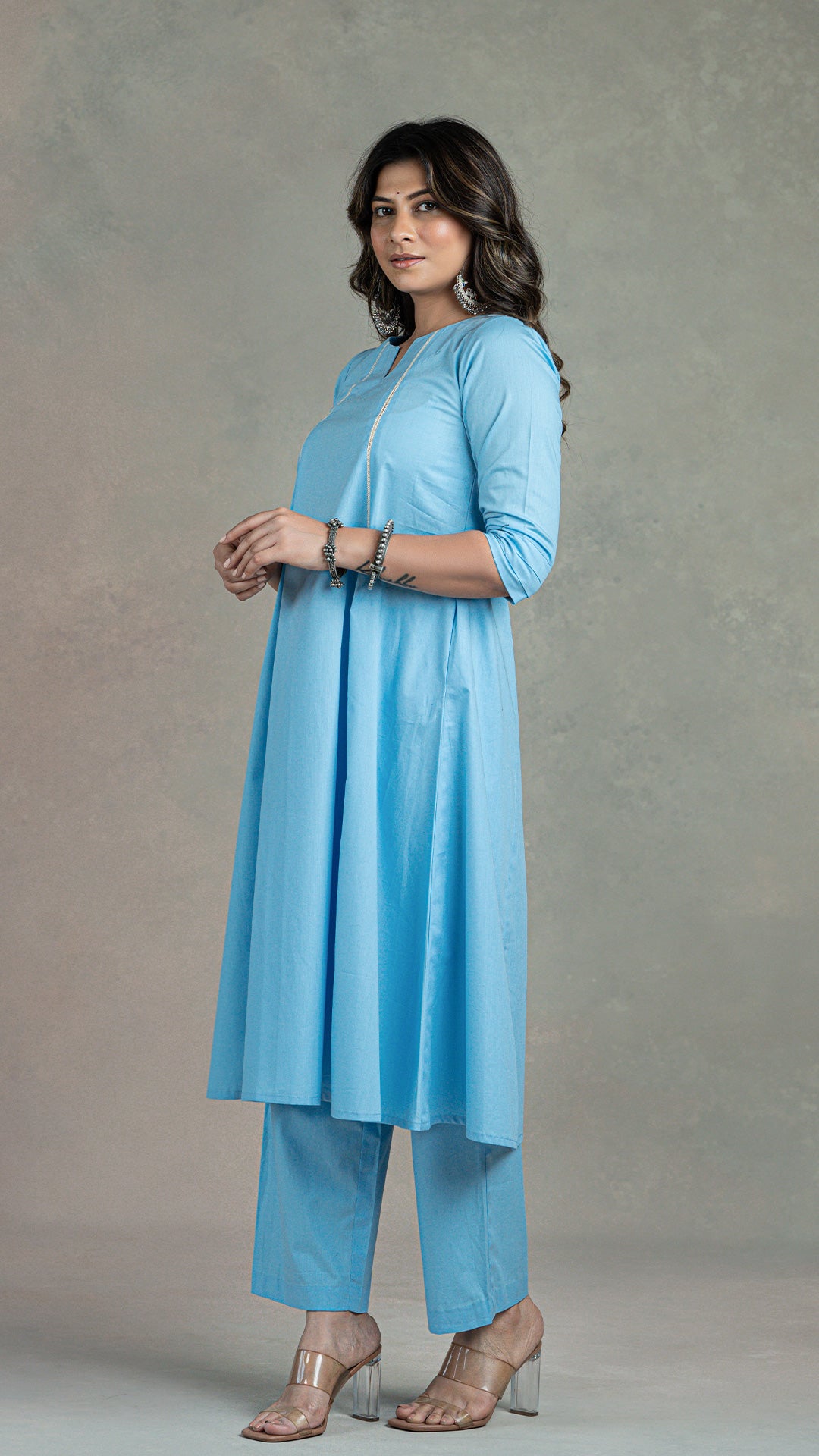 Everyday Organic Cotton Kali Kurta- Light Blue