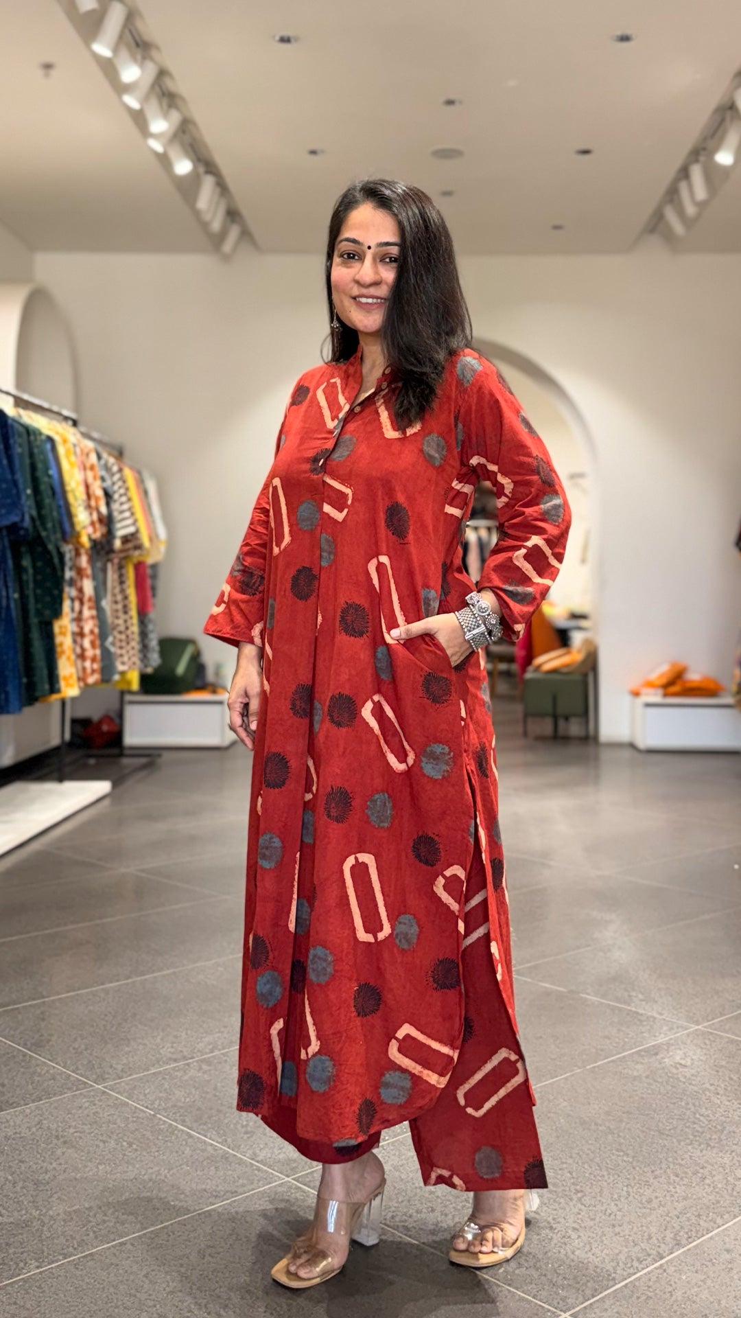 Antara Ajrakh Handblock Kurta In Cotton - Red