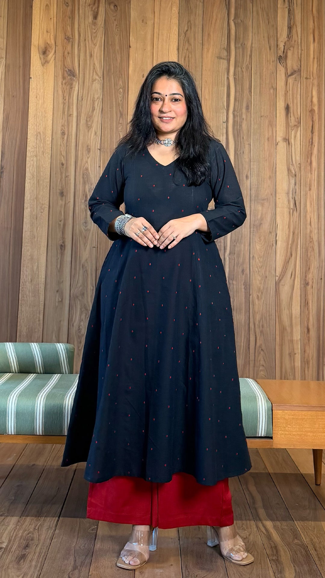 Aiza Handwoven Cotton Kurta- Black