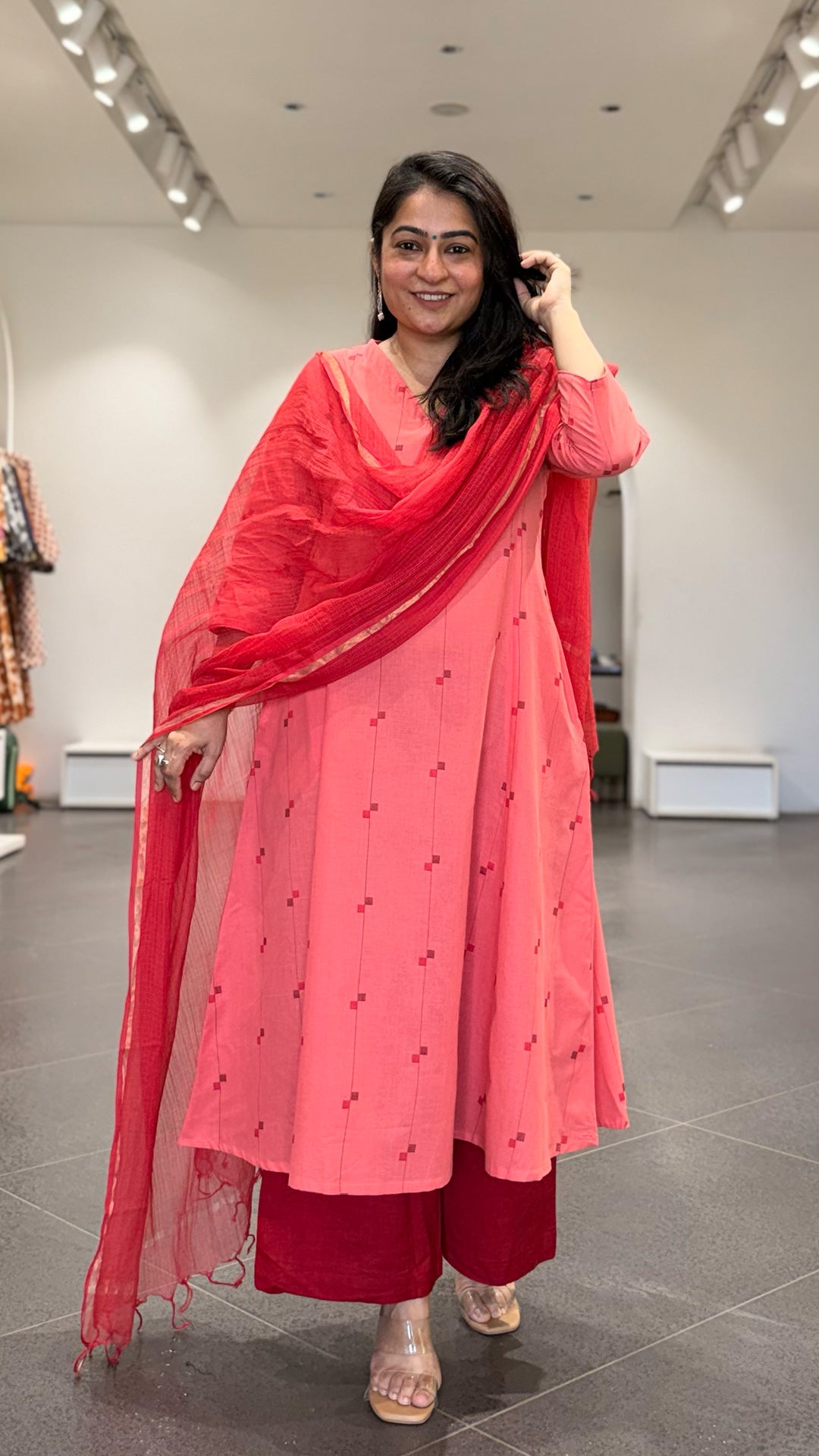 Shaheen Handwoven Cotton Kurta - Peach