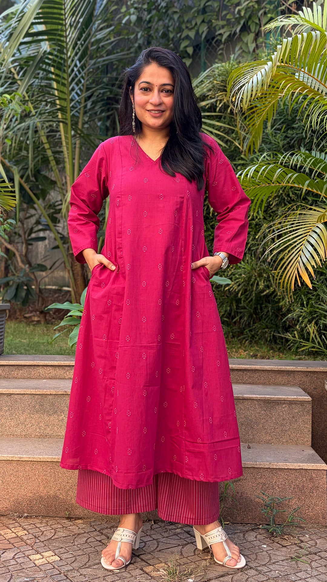 Naisha Pink Hand Woven Kali Cotton Kurta