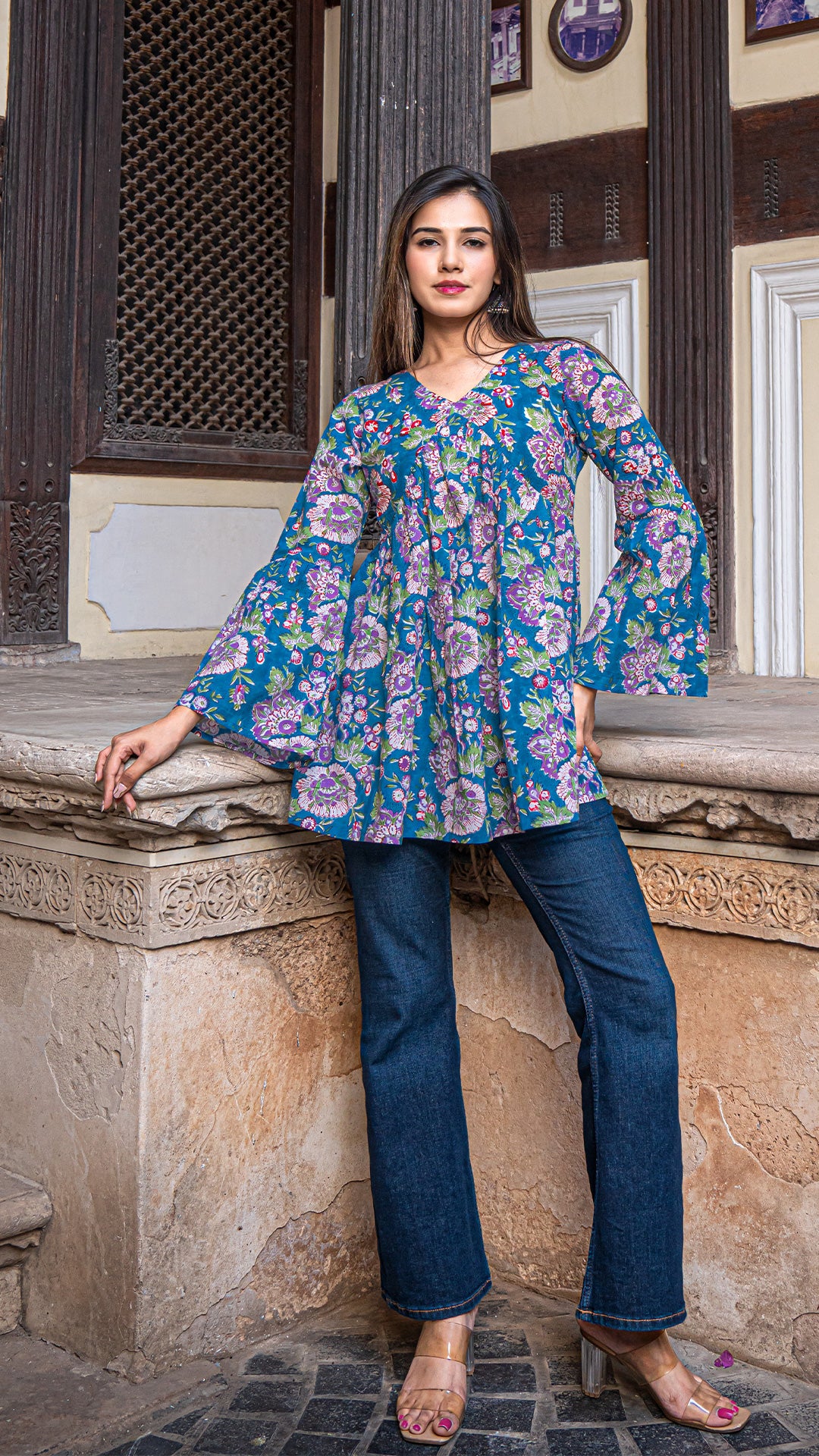 Vrishti Sanganeri Short Top - Blue