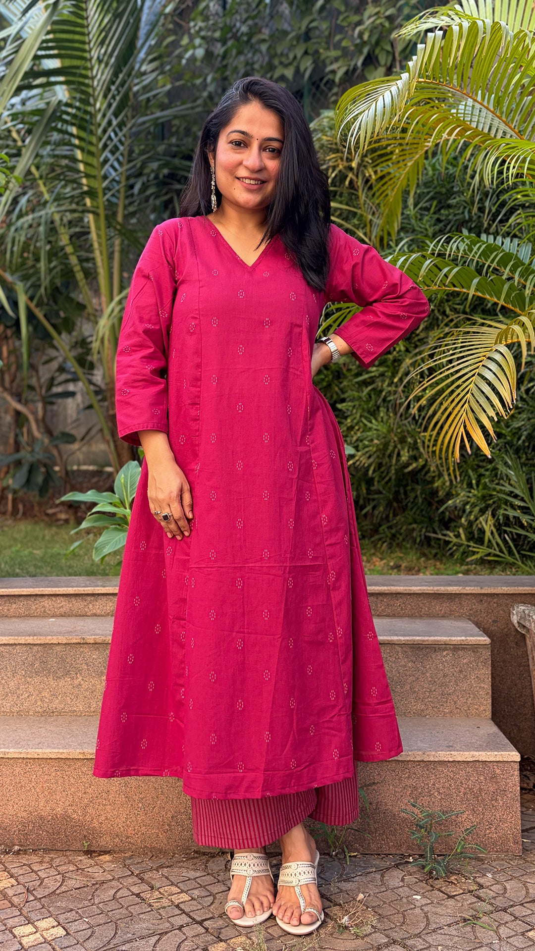 Naisha Pink Hand Woven Kali Cotton Kurta
