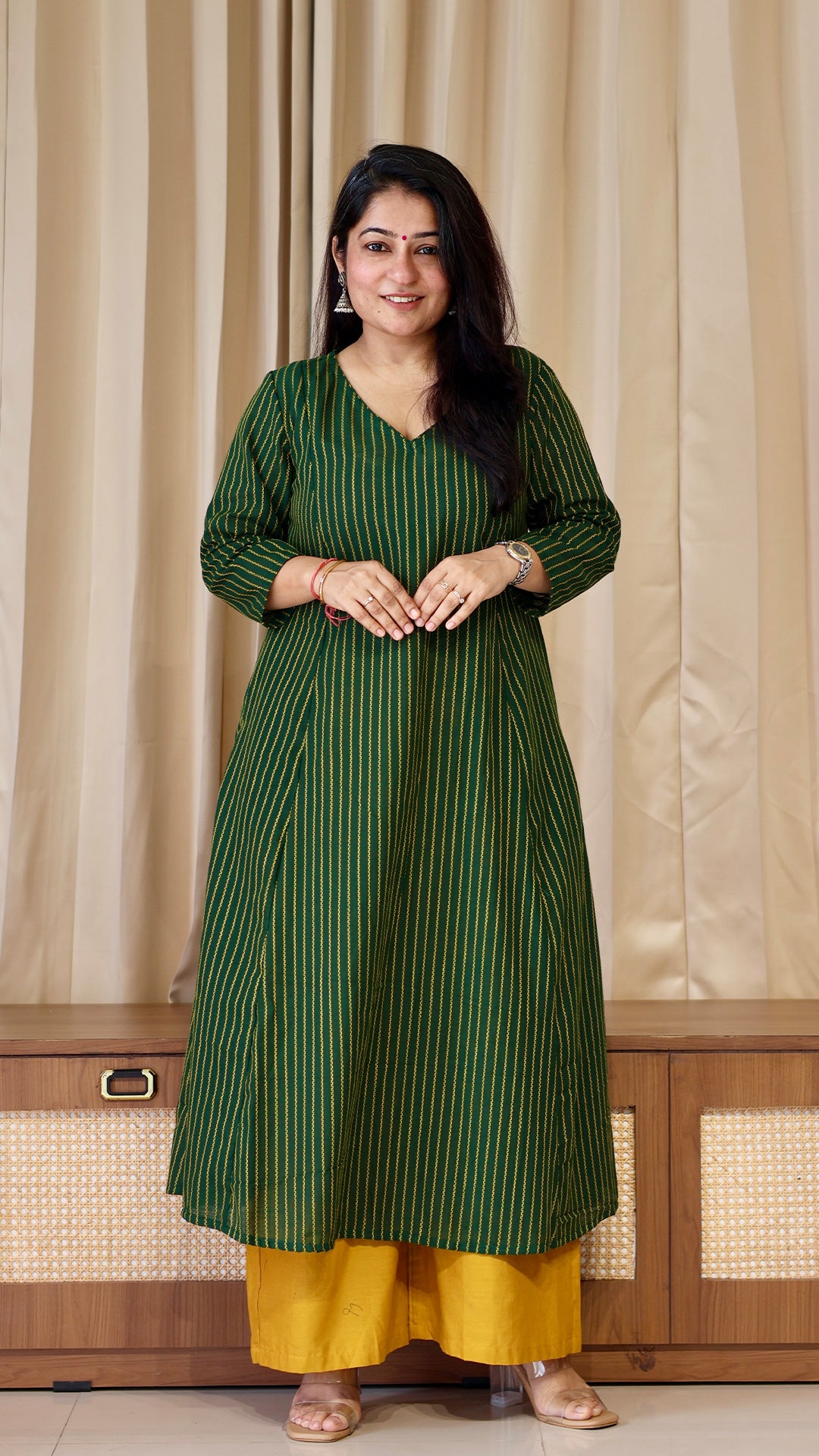 Green Stripes Handwoven Cotton Kurta