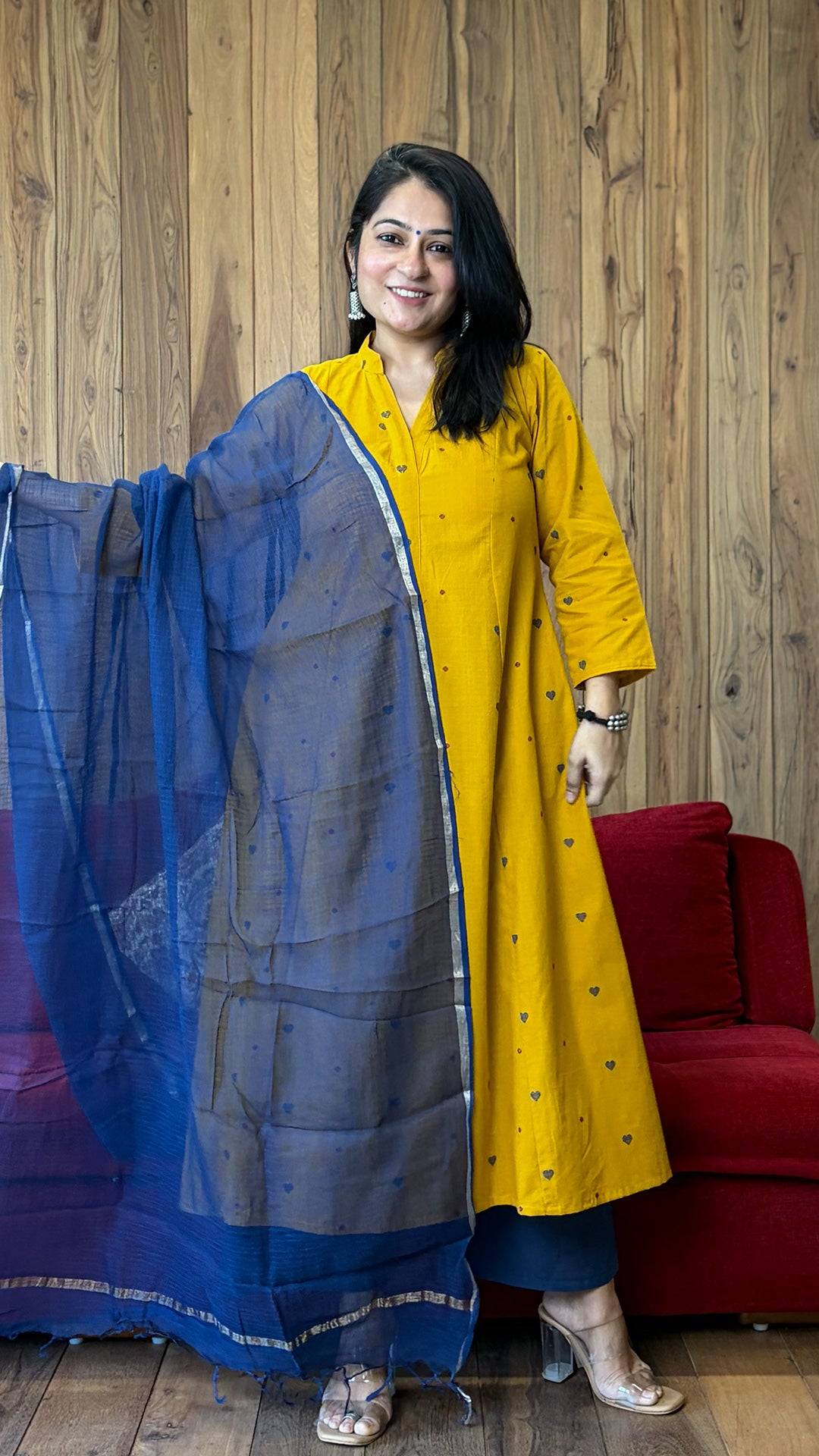 Sehr Hand Woven Kali Kurta In Cotton - Yellow