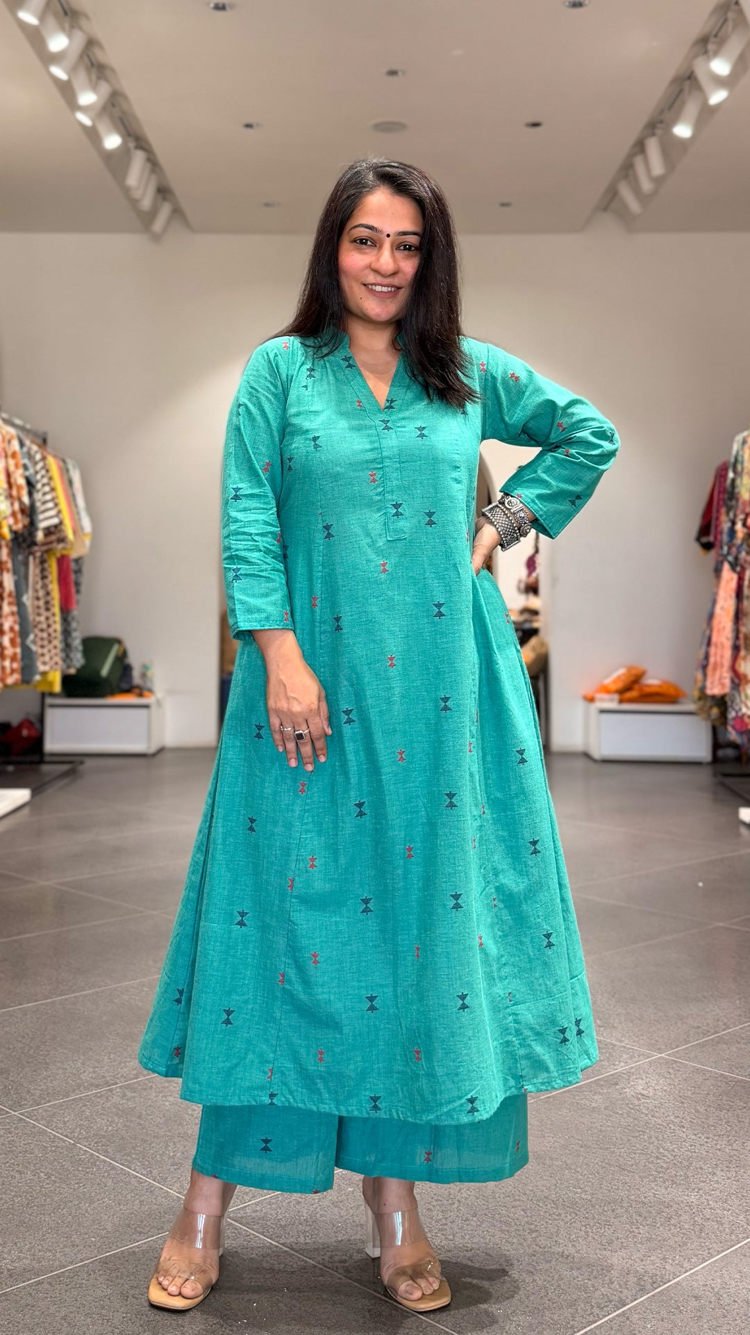 Iha Rama Green Hand Woven Cotton Kurta