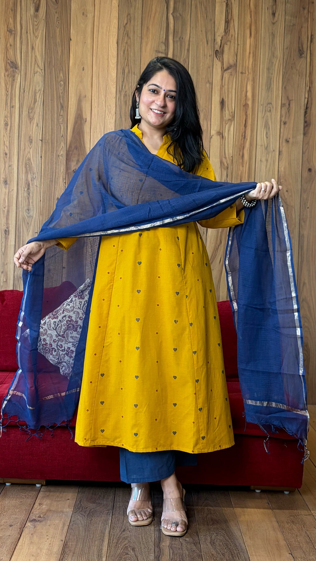 Sehr Hand Woven Kali Kurta In Cotton - Yellow