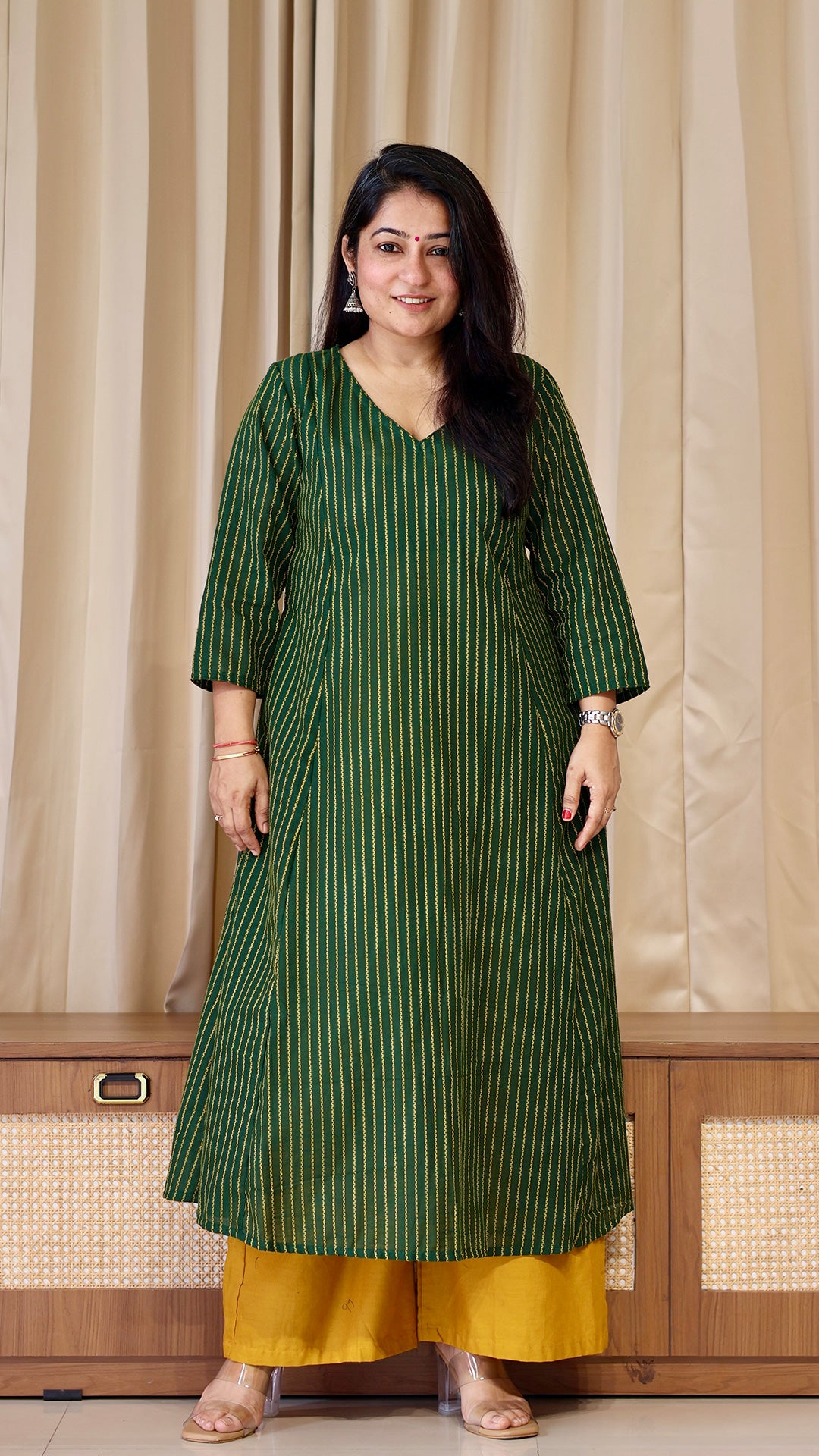 Green Stripes Handwoven Cotton Kurta