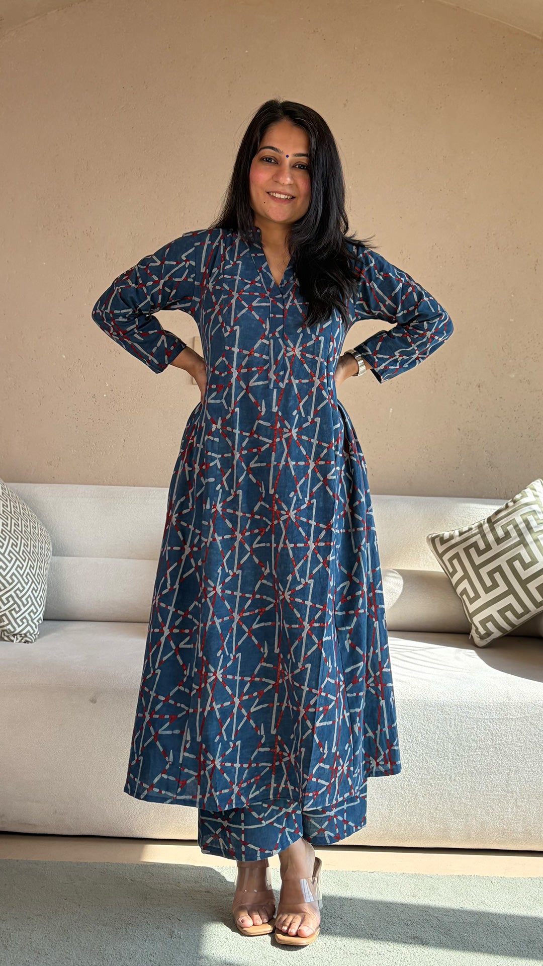 Barkha Ajrakh Kali Kurta In Cotton - Indigo