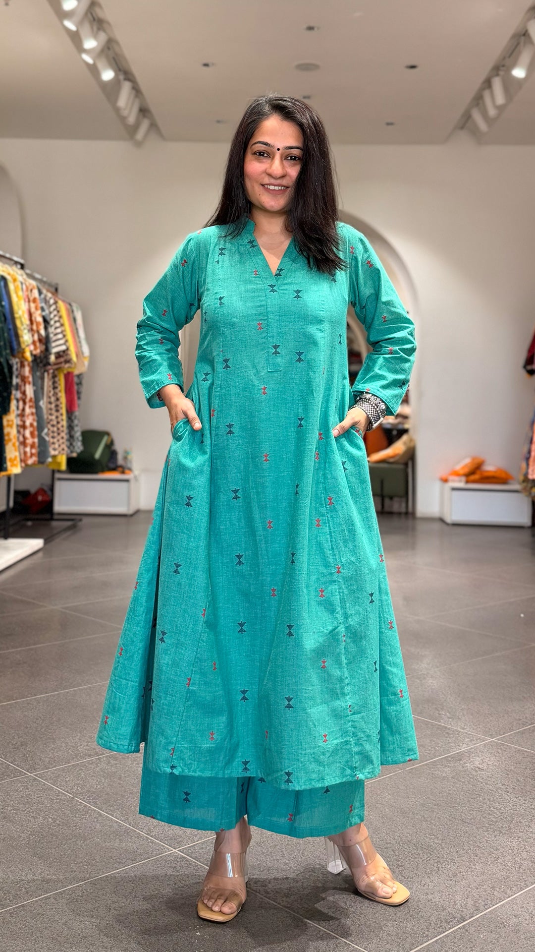 Iha Rama Green Hand Woven Cotton Kurta