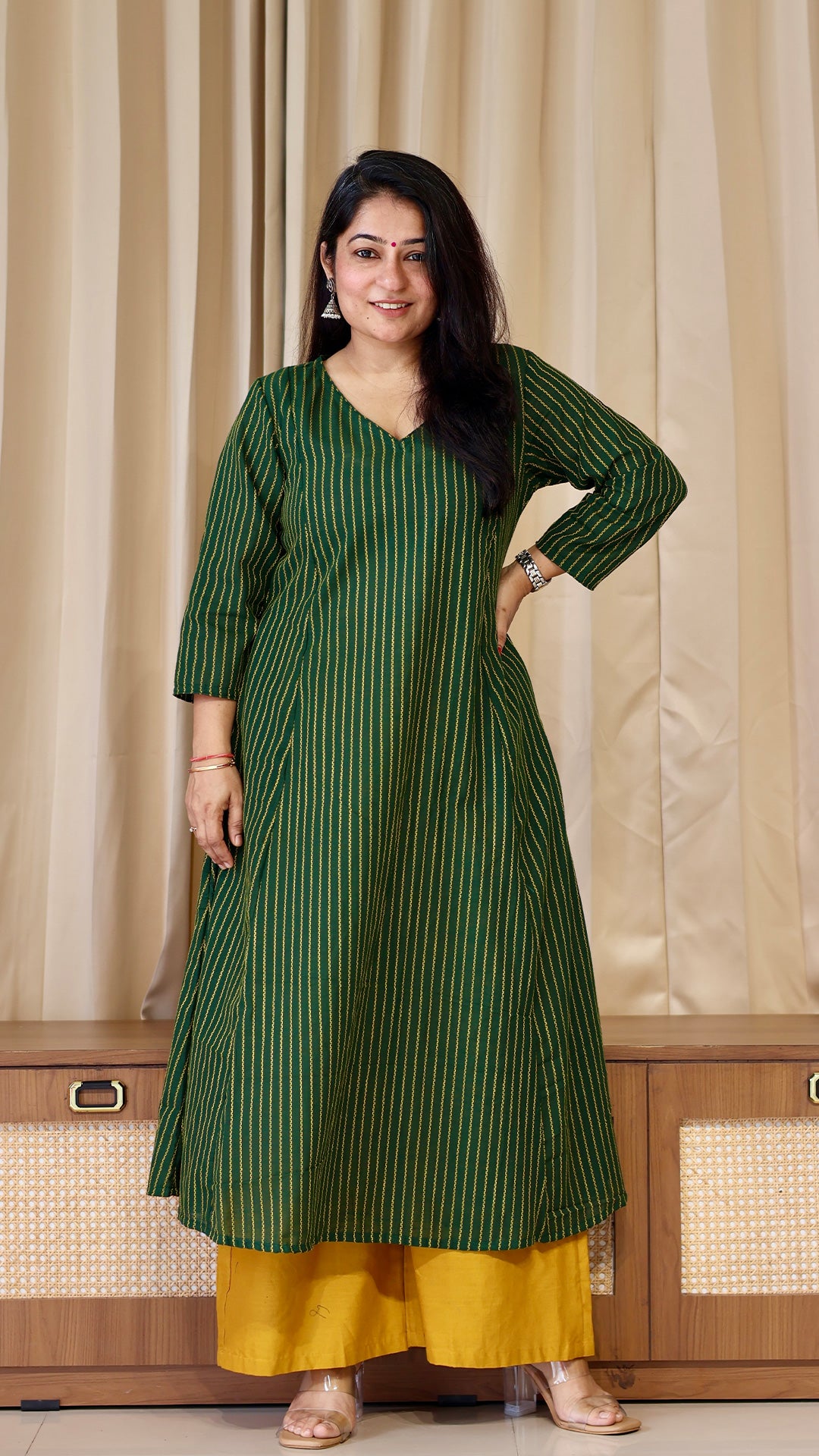 Green Stripes Handwoven Cotton Kurta