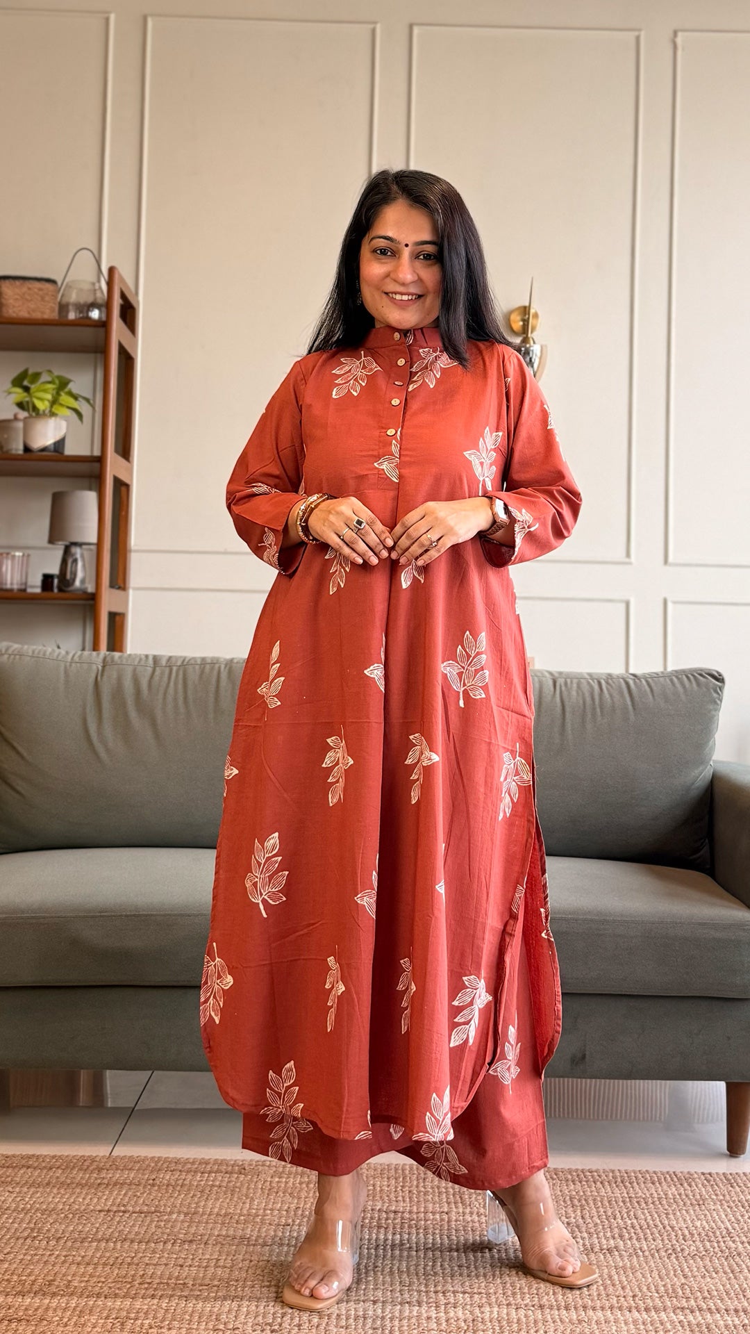 Viha A Line Kurta In Cotton - Rust