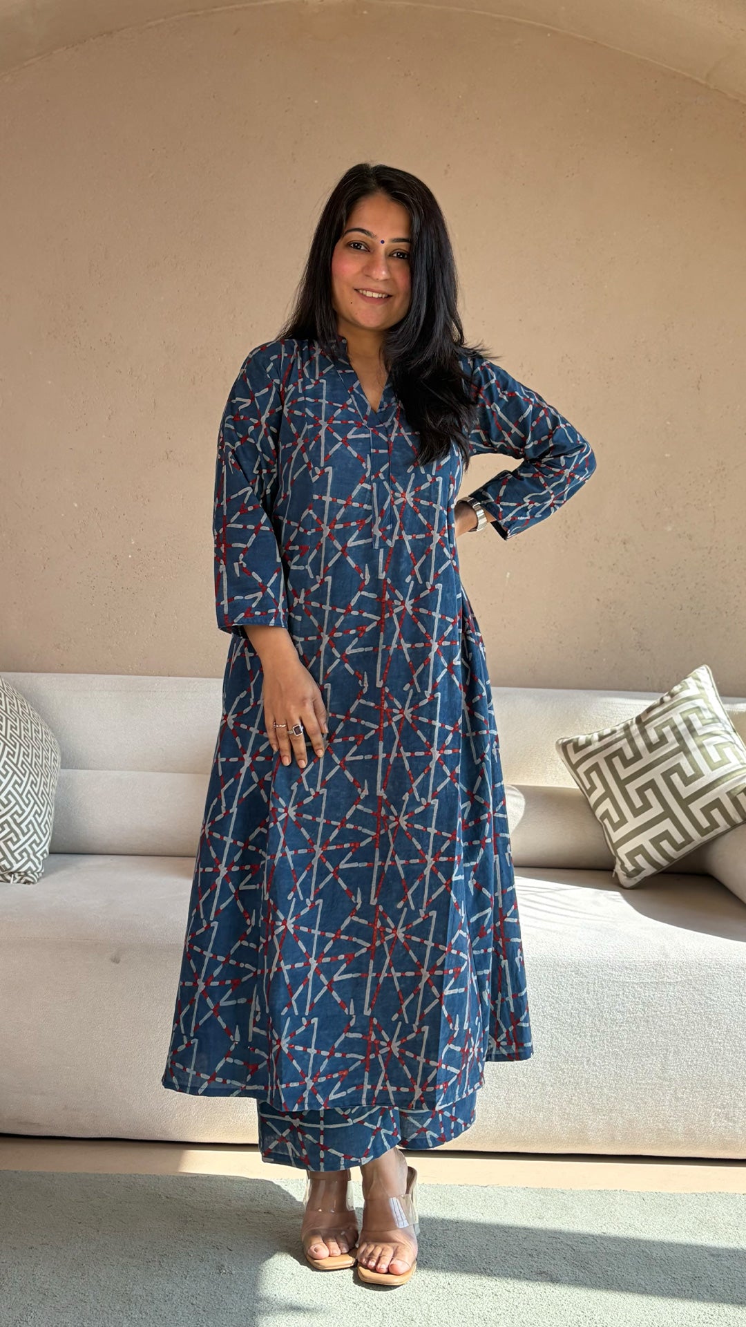 Barkha Ajrakh Kali Kurta In Cotton - Indigo