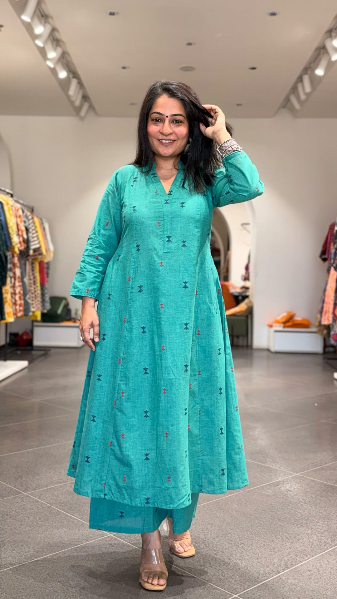 Iha Rama Green Hand Woven Cotton Kurta