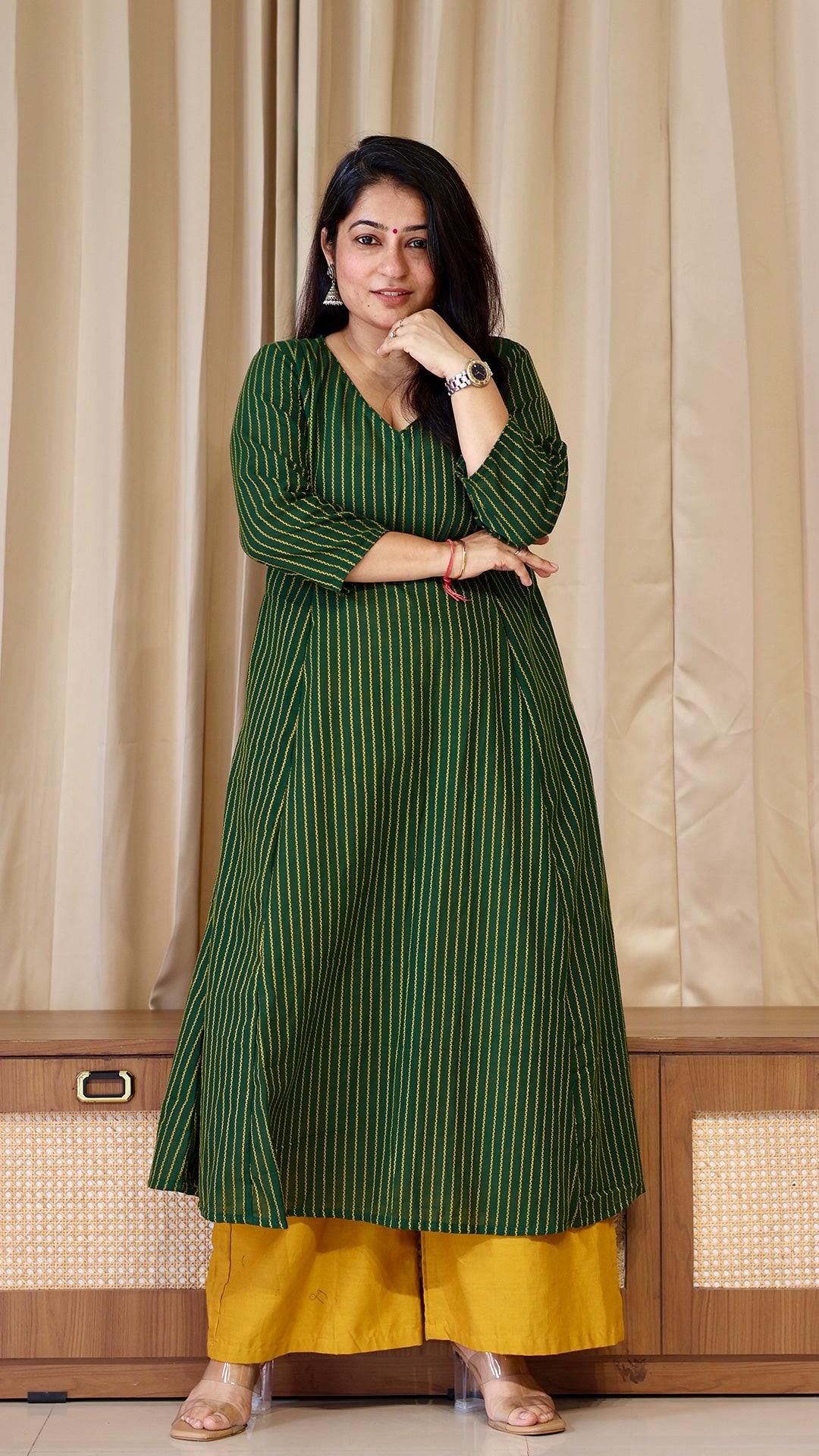 Green Stripes Handwoven Cotton Kurta