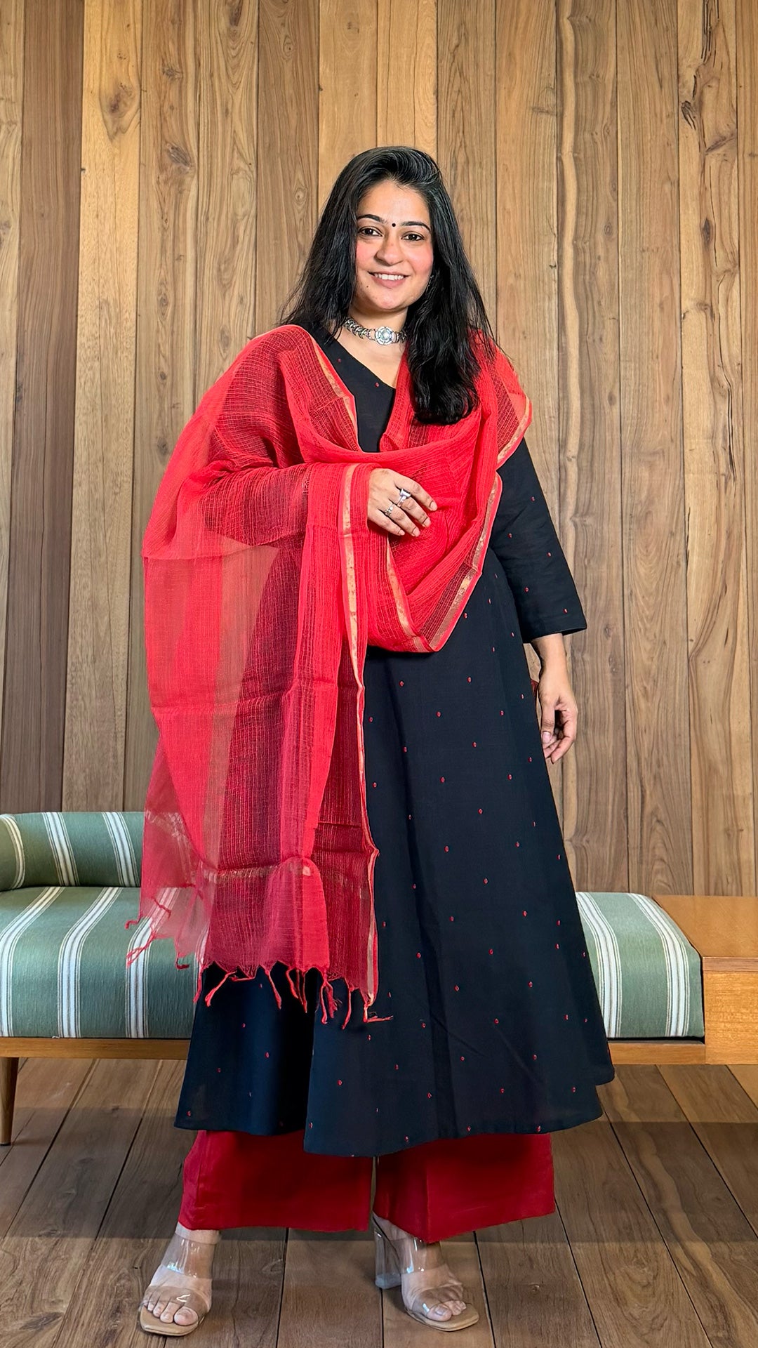 Aiza Handwoven Cotton Kurta- Black