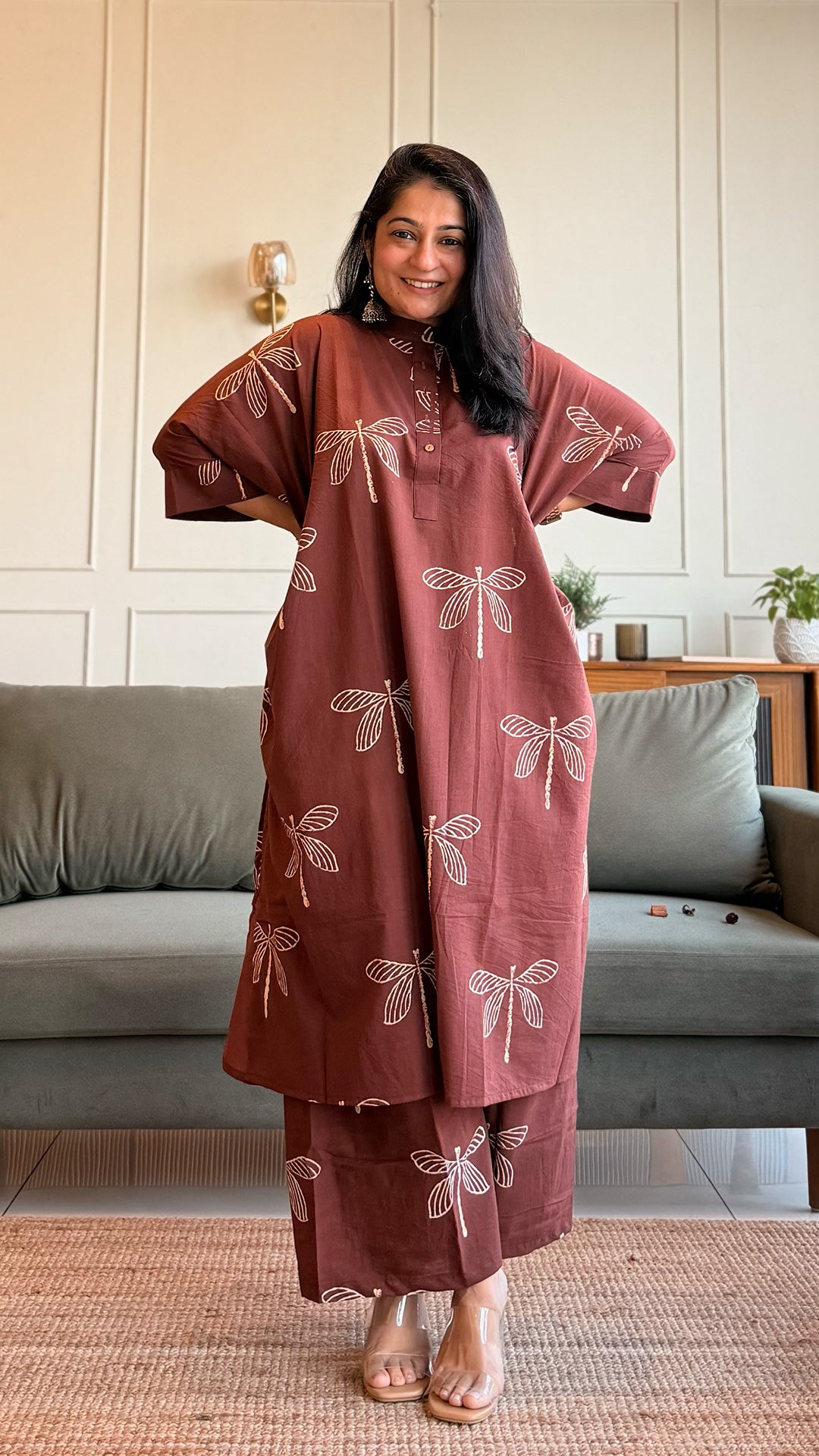 Kate Cotton Kaftan Co-ord - Burgundy