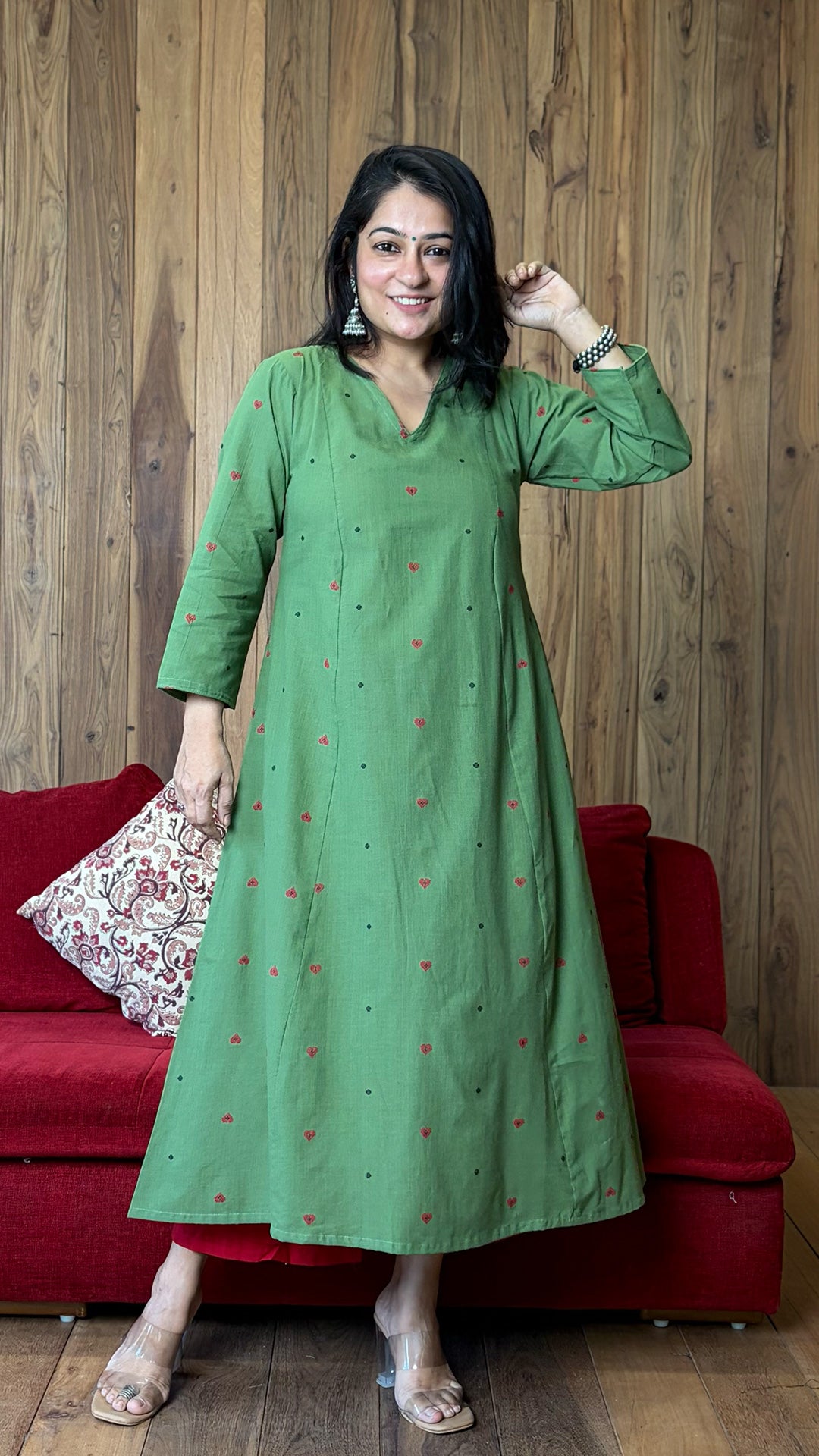 Gauhar Hand Woven Kali Kurta In Cotton - Green