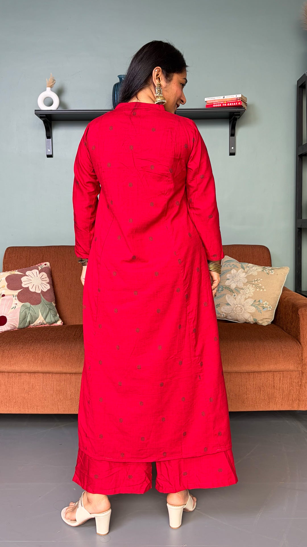Simran Red Hand Woven Kali Cotton Kurta
