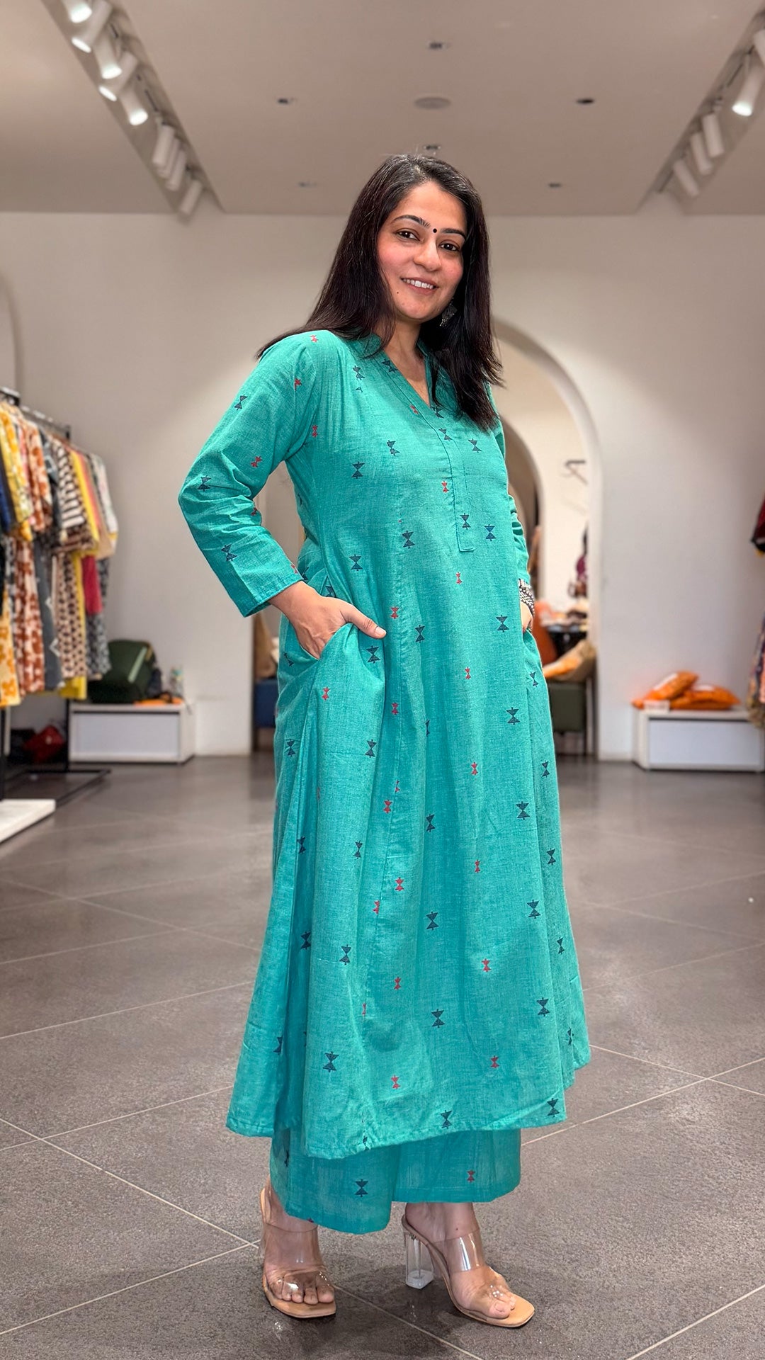 Iha Rama Green Hand Woven Cotton Kurta