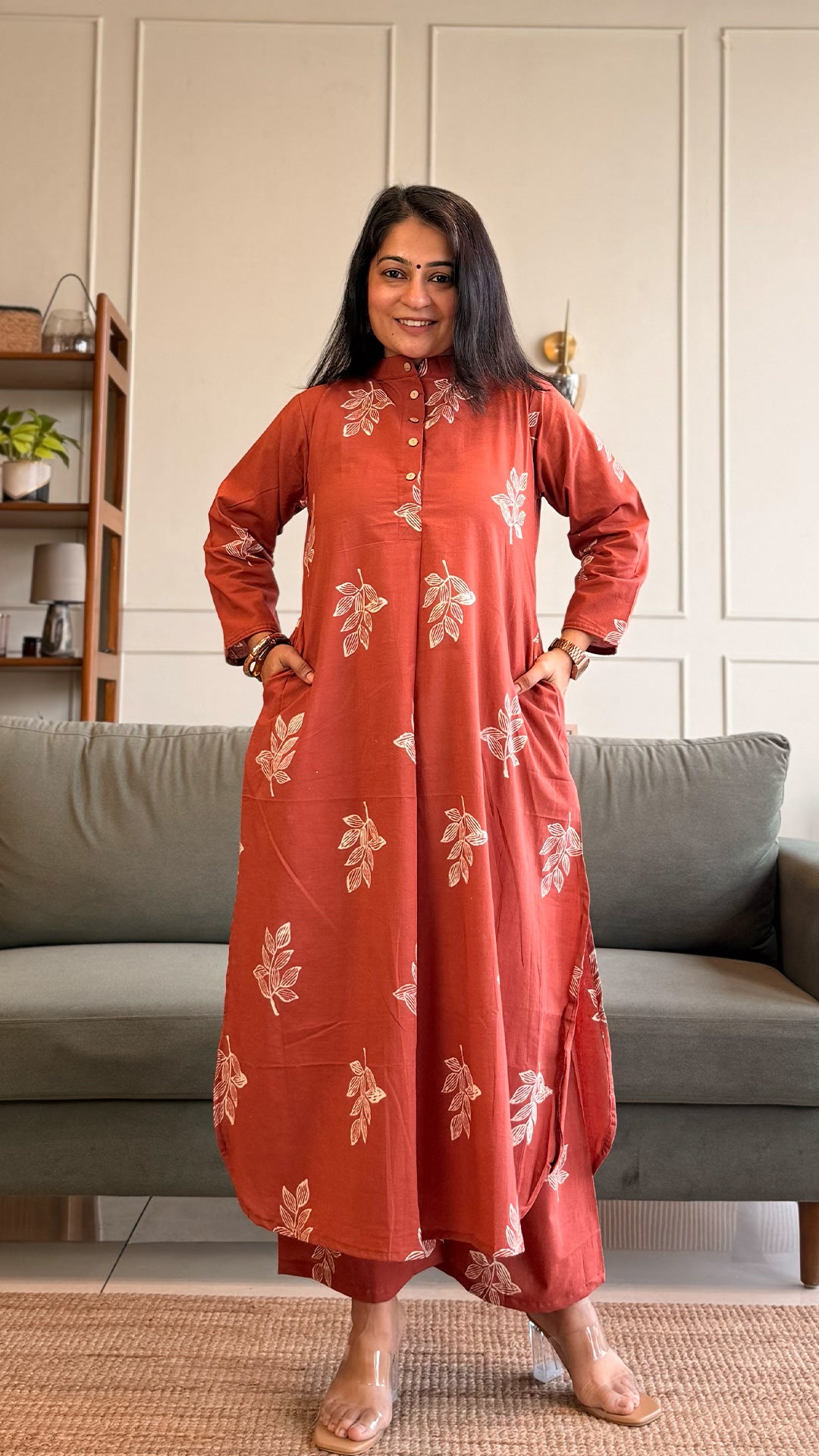 Viha A Line Kurta In Cotton - Rust