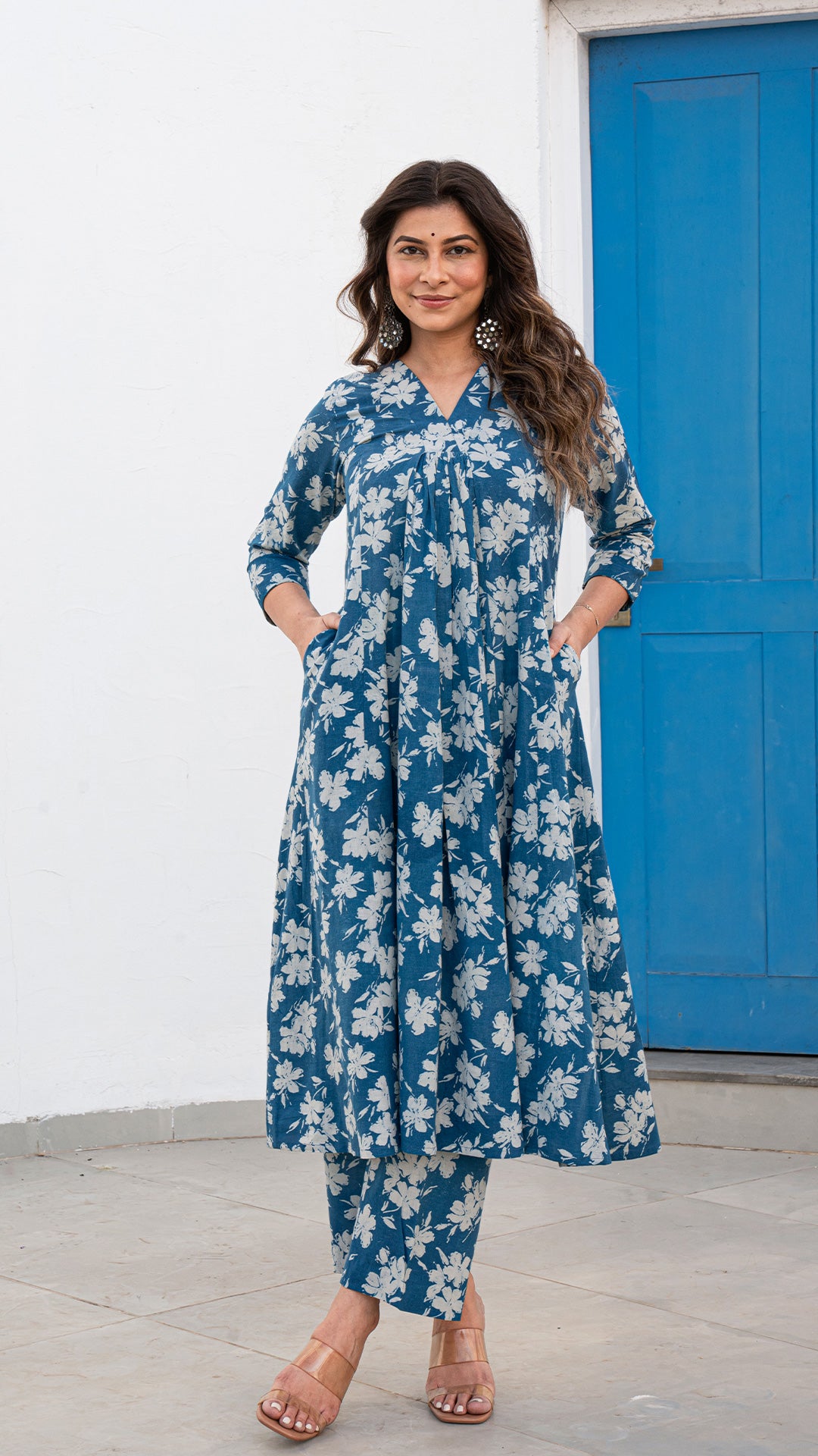 Kshiti Dabu Hand Block Kali Kurta In Blue