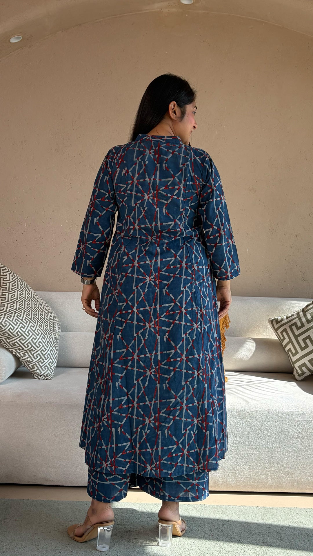 Barkha Ajrakh Kali Kurta In Cotton - Indigo