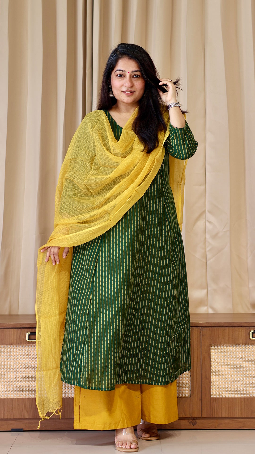 Green Stripes Handwoven Cotton Kurta