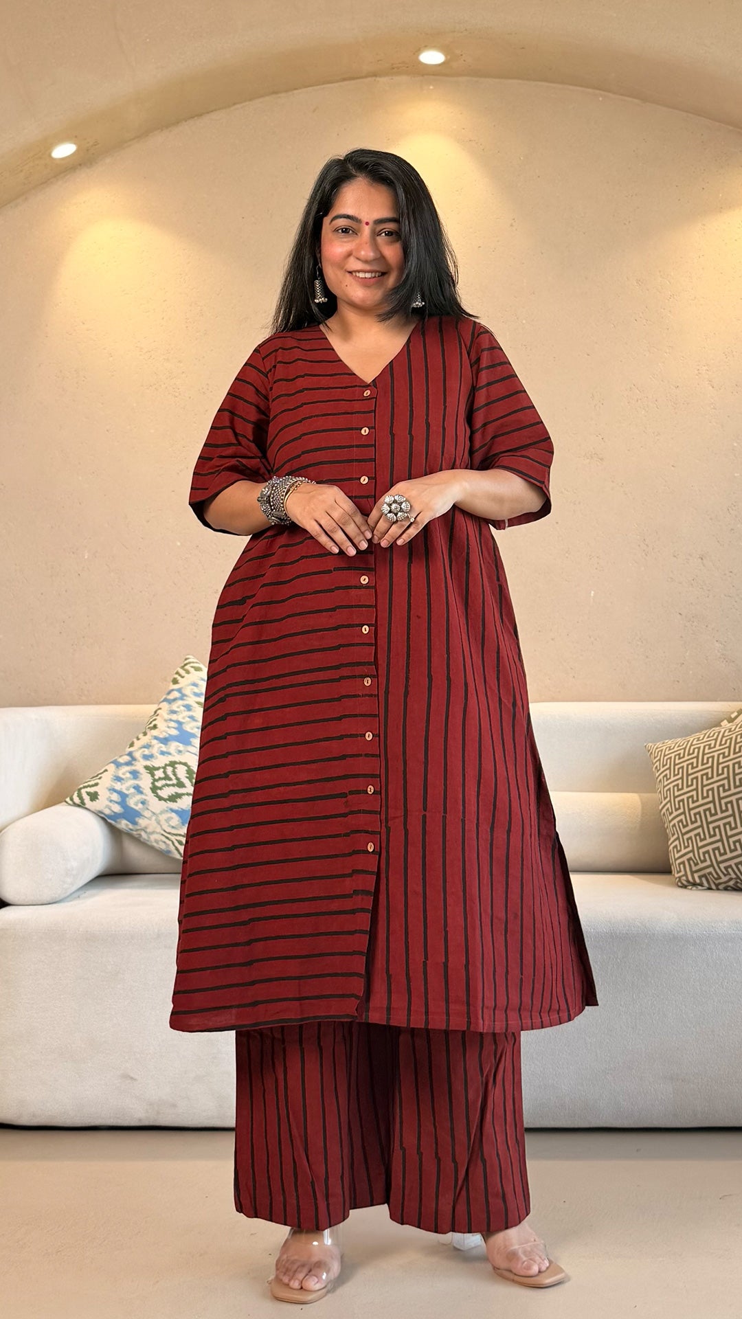 Red/Black Stripes Ajrakh Cotton Co-ord