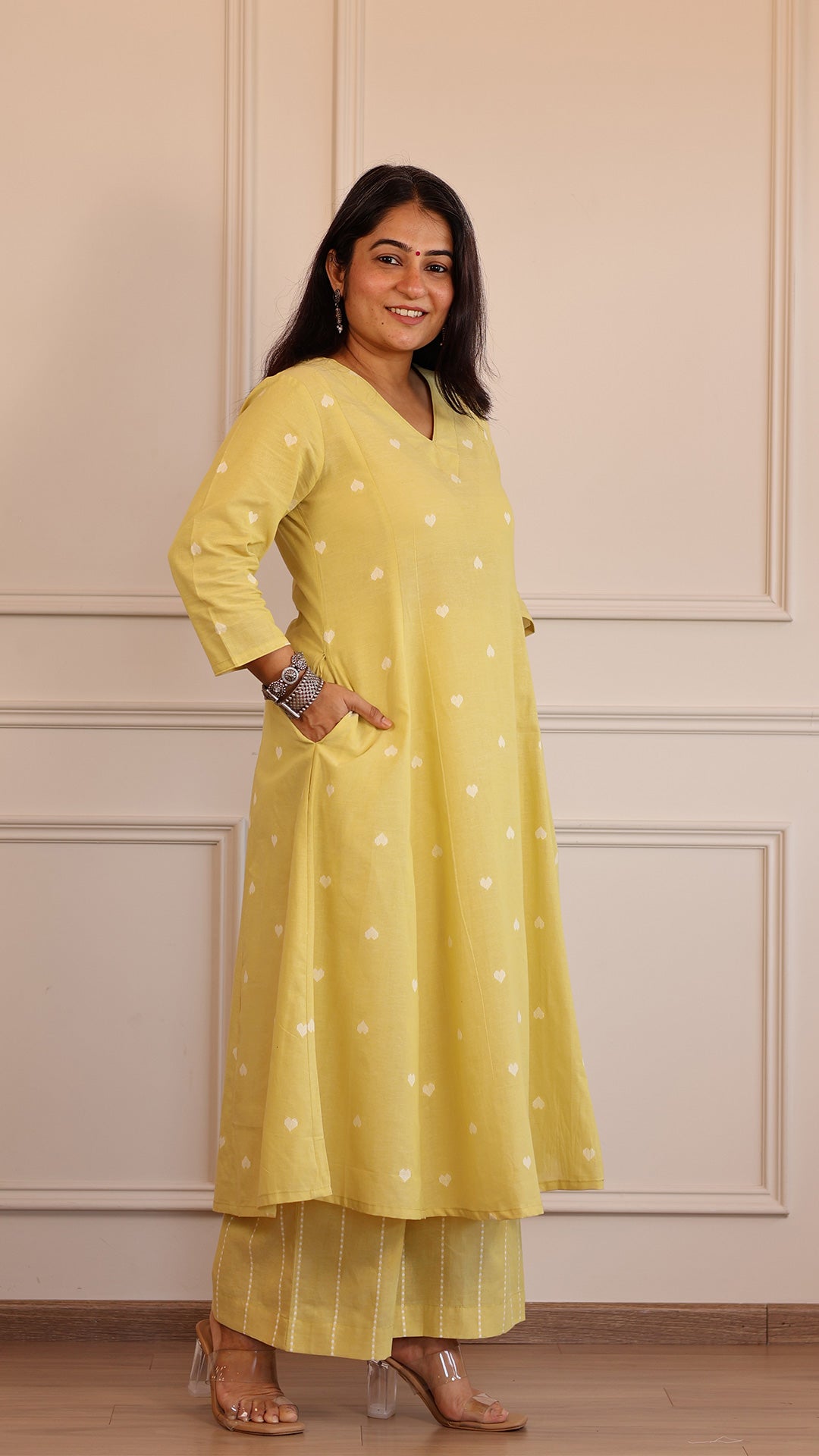 Hearts Handwoven Cotton Kurta - Yellow