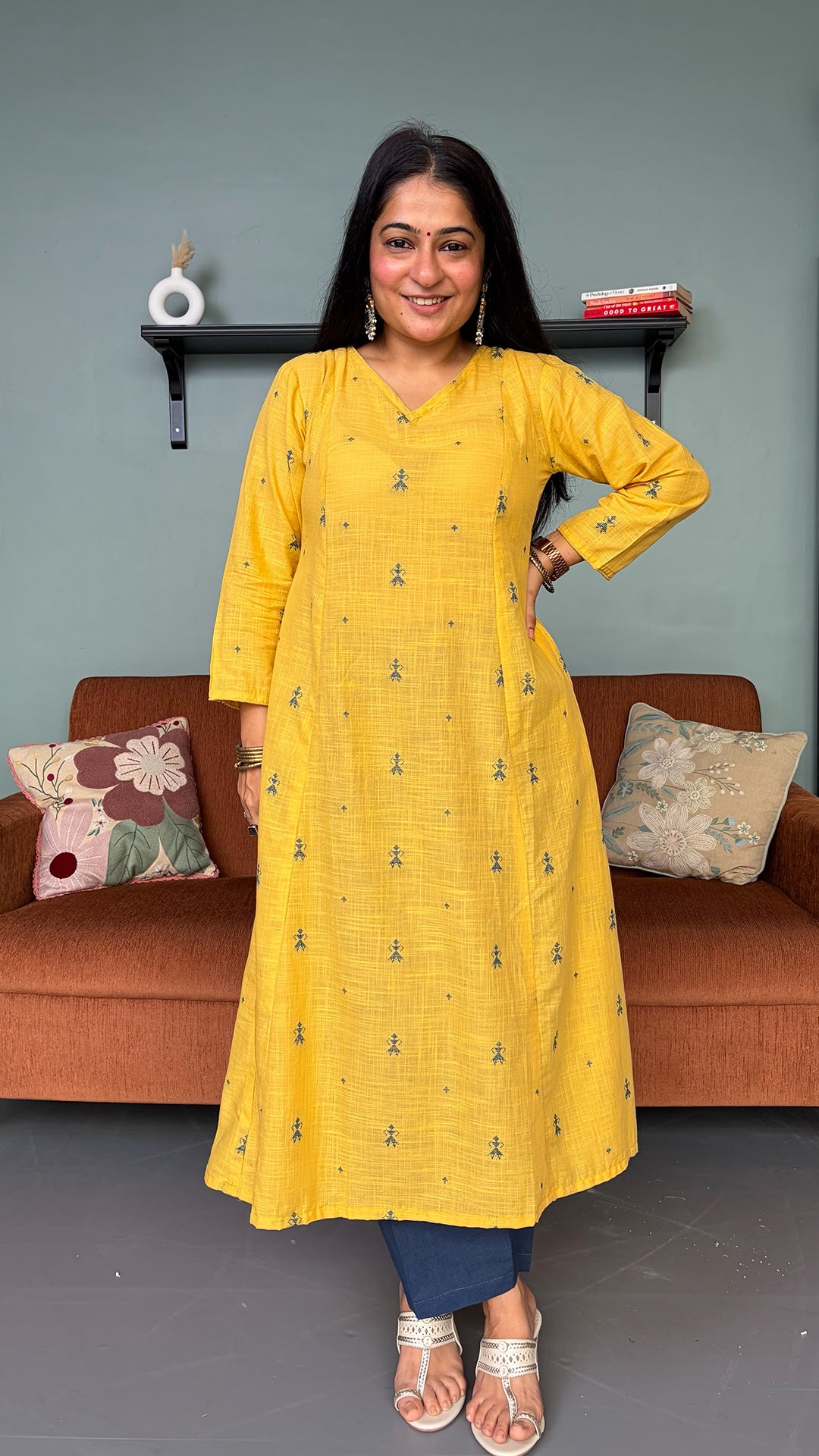Nehal Yellow Hand Woven Kali Cotton Kurta