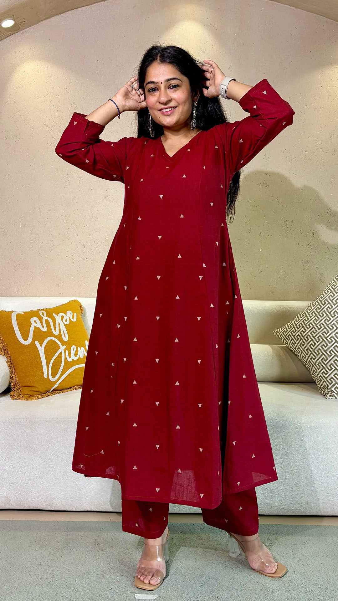 Megha Red Hand Woven Kali Cotton Kurta