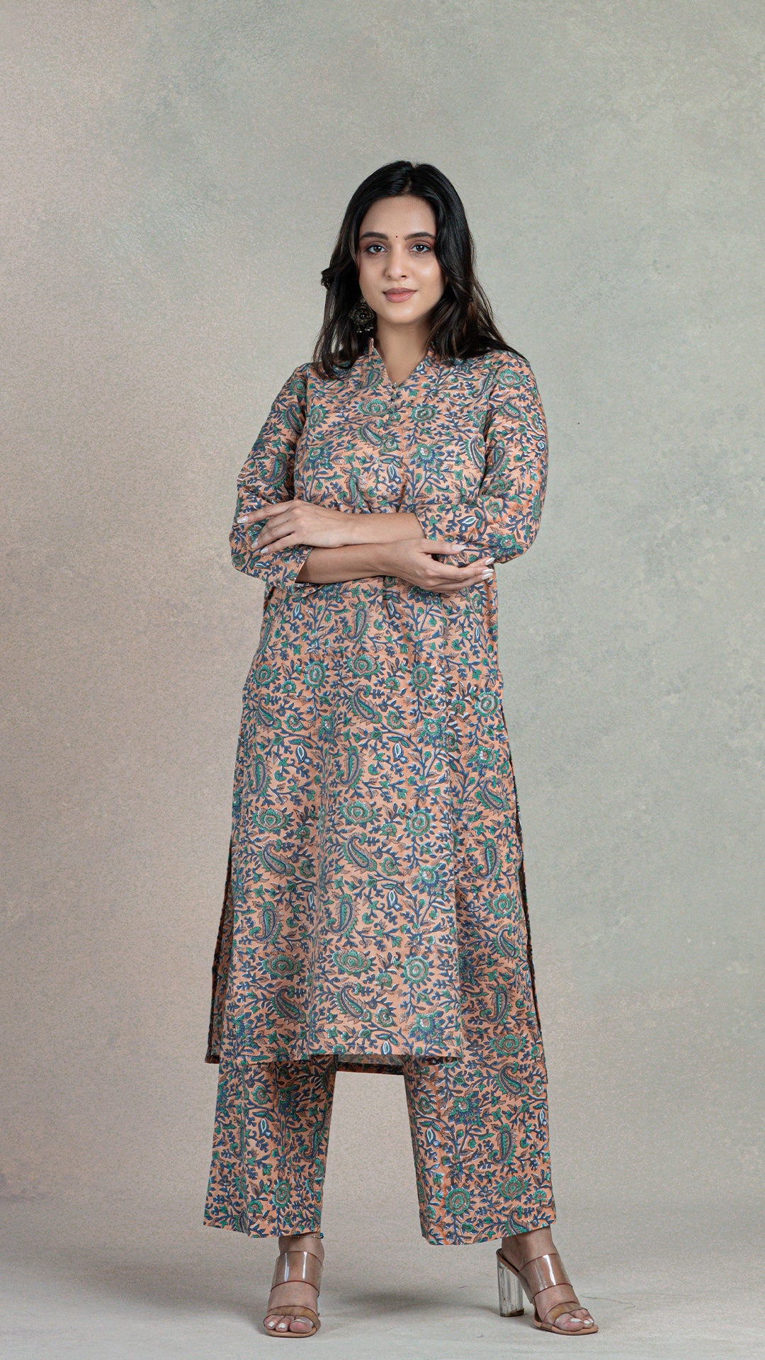 Nriti Sanganeri Hand Block Cotton Kurta In Peach