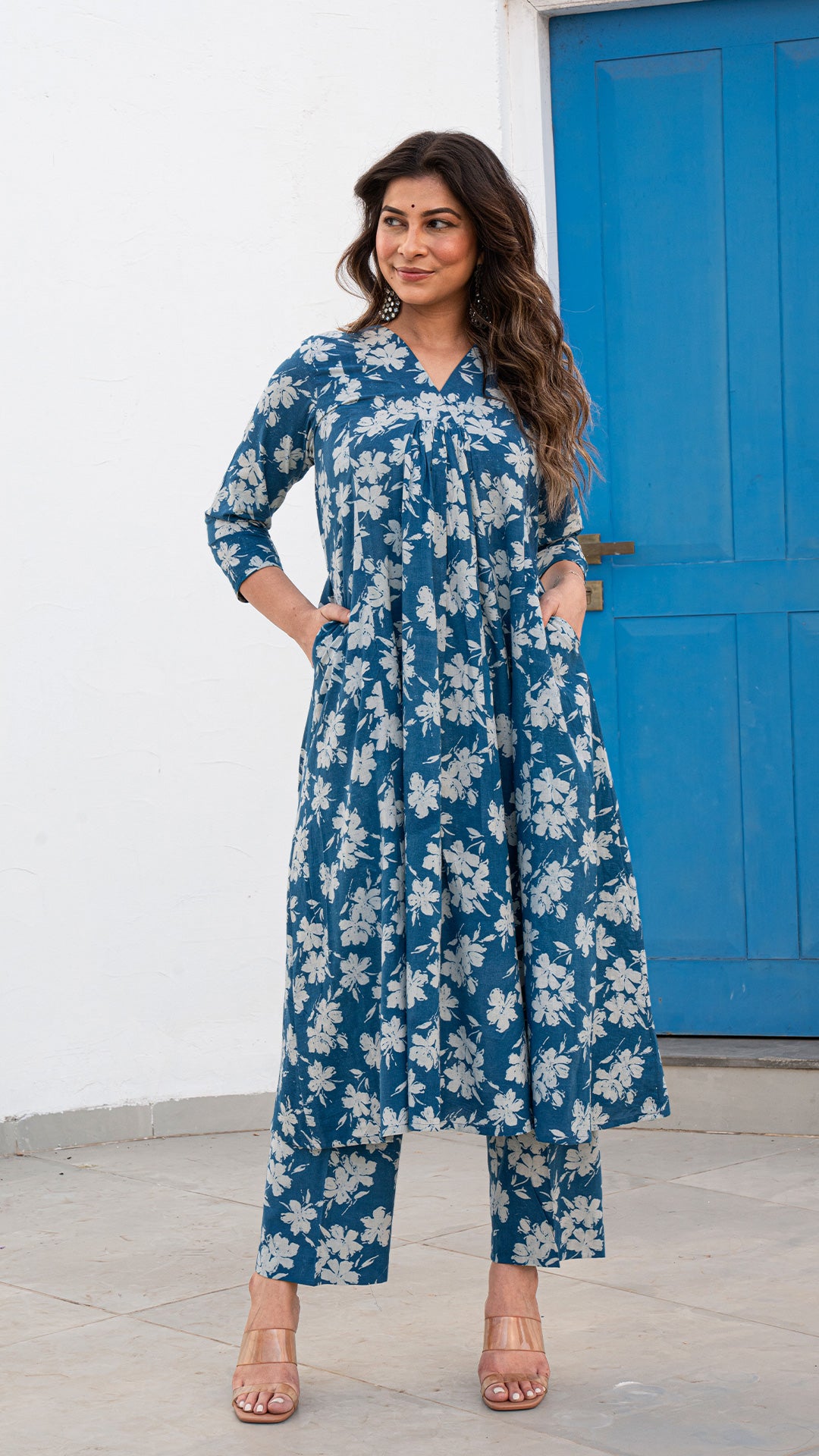 Kshiti Dabu Hand Block Kali Kurta In Blue