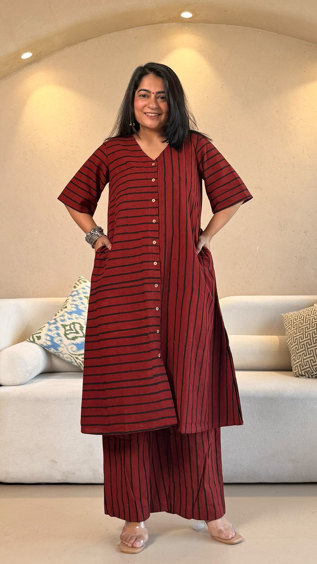 Red/Black Stripes Ajrakh Cotton Co-ord