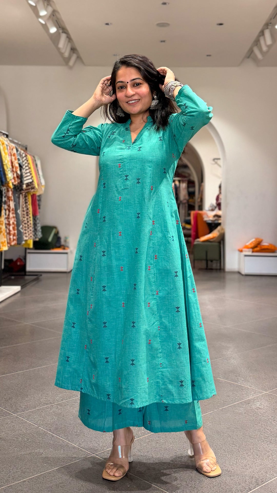 Iha Rama Green Hand Woven Cotton Kurta