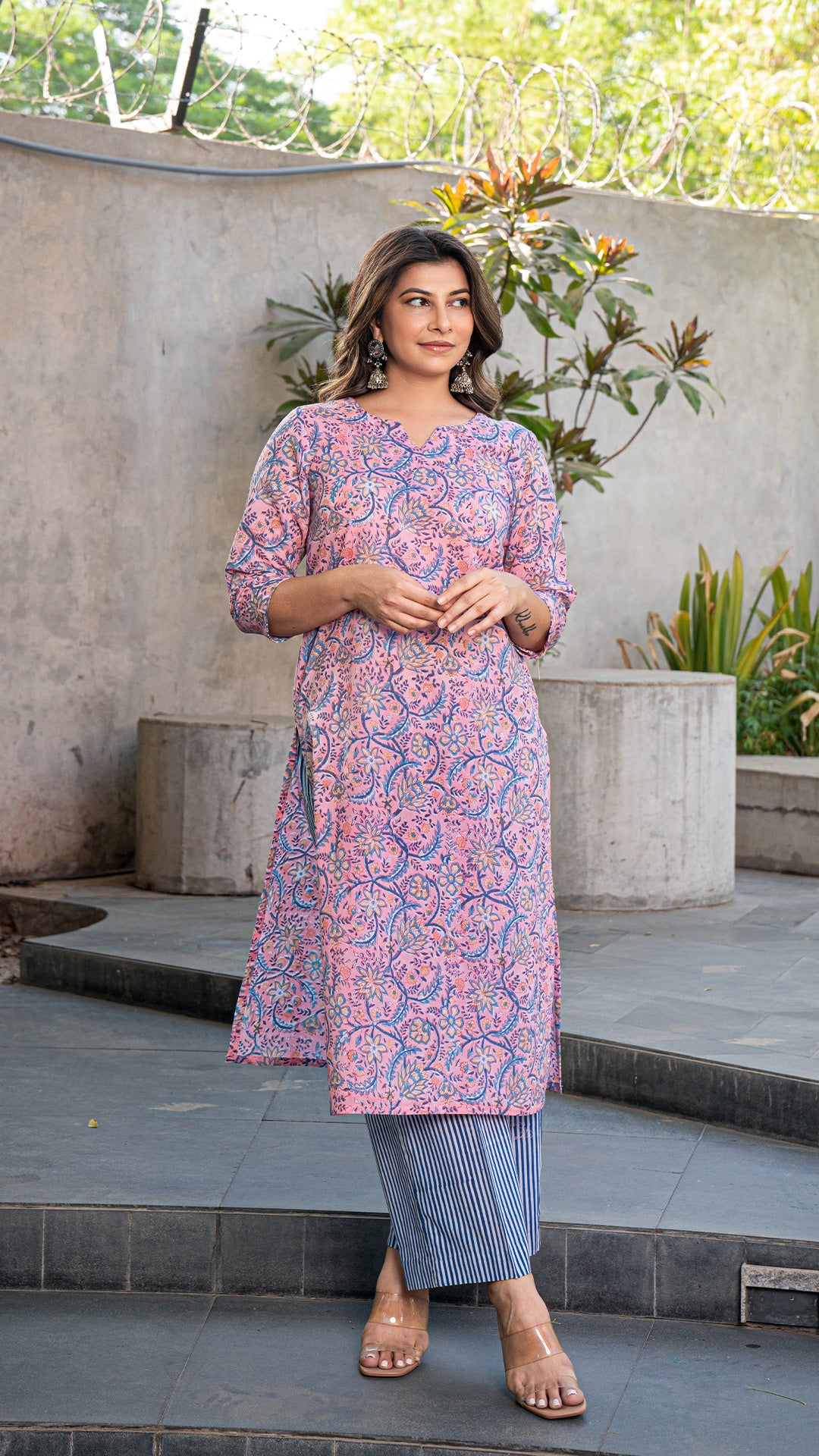 Fiona Sanganeri Hand Block Cotton Kurta - Pink