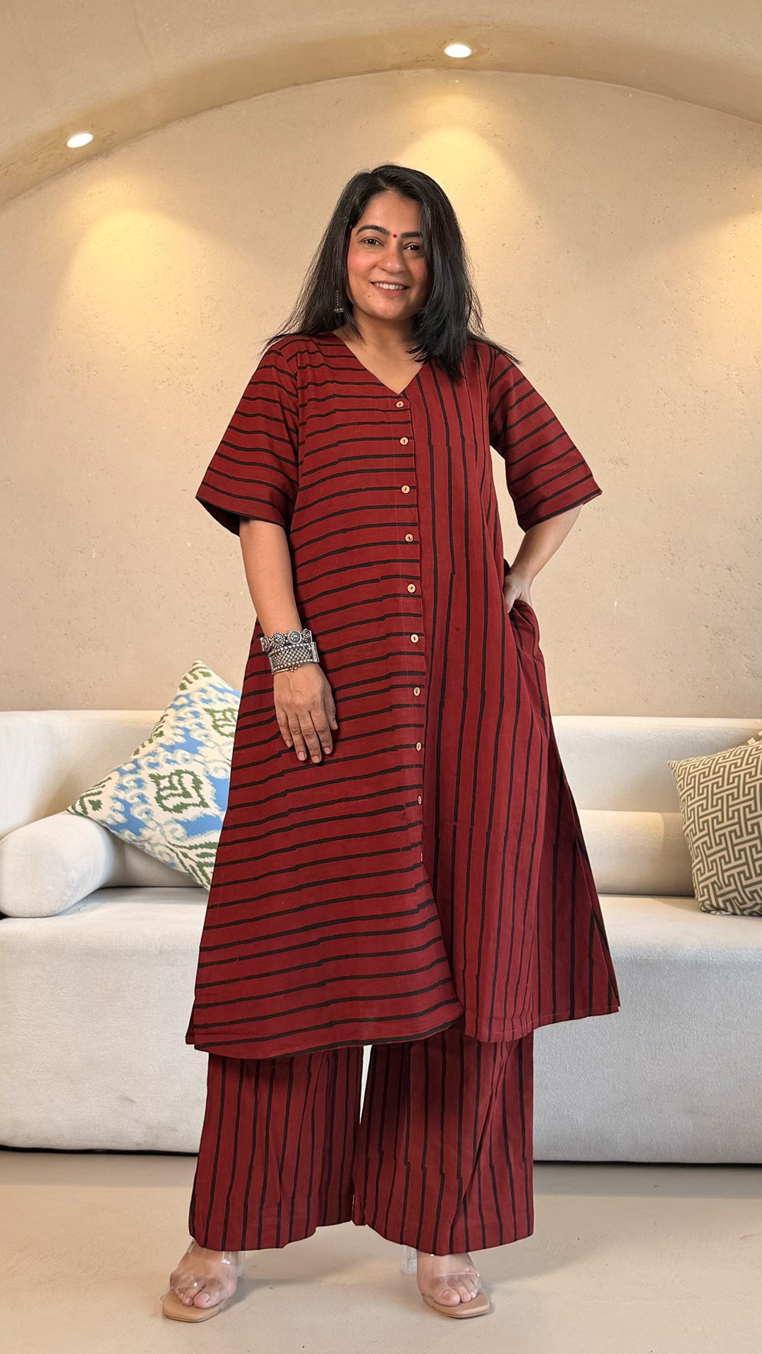 Red/Black Stripes Ajrakh Cotton Co-ord