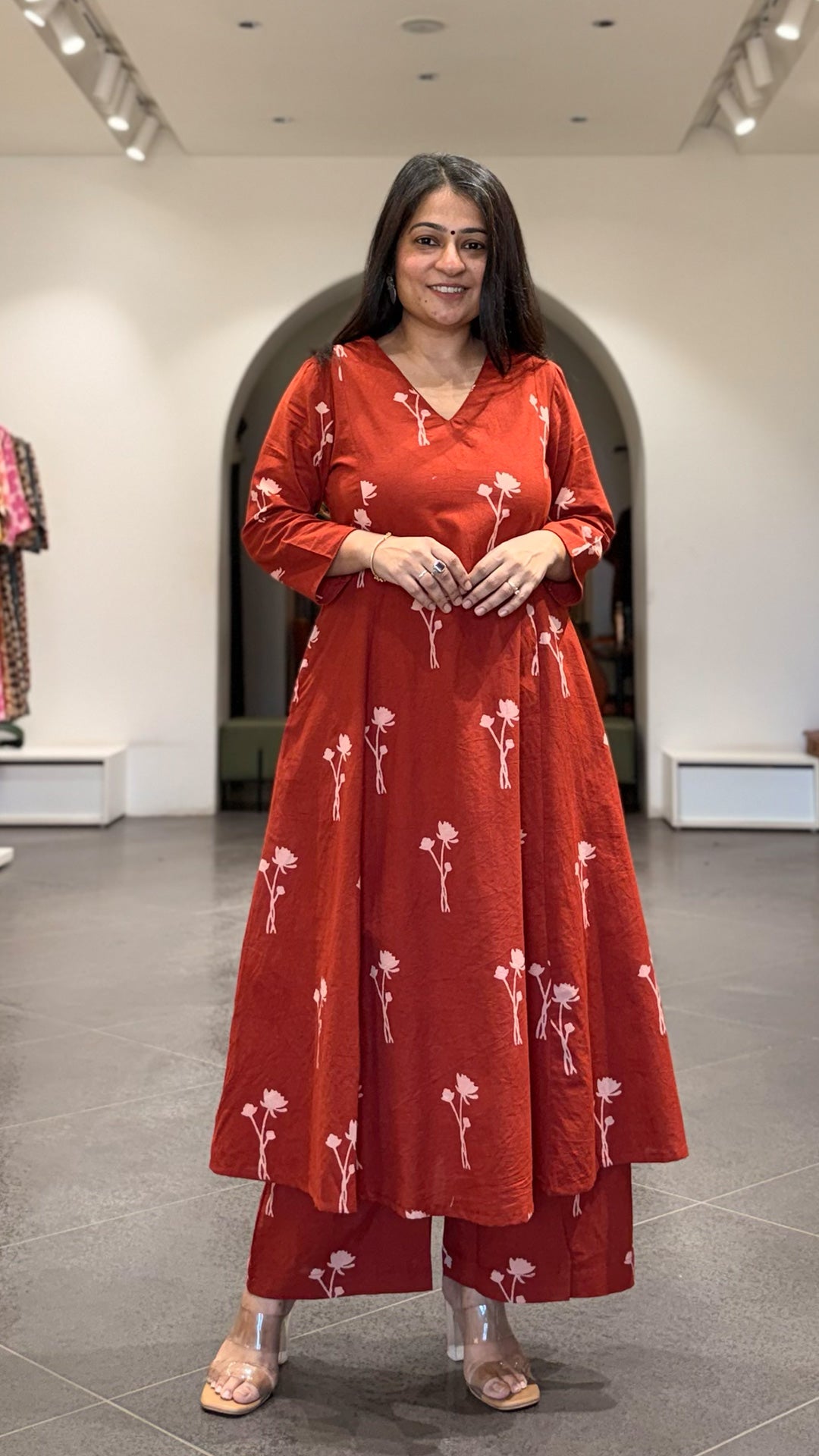 Sanaya Ajrakh Cotton Hand Block Kurta Set- Red